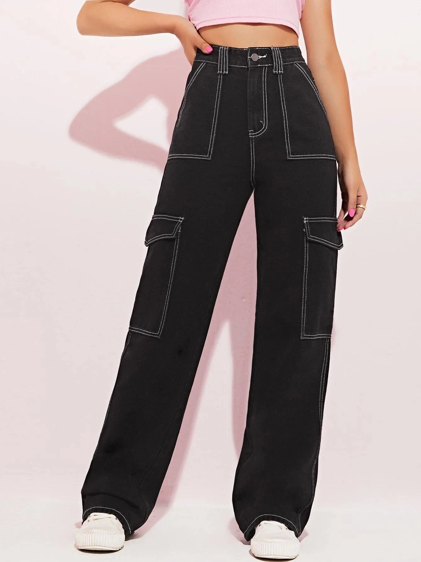 High Waist Side Pocketed Jeans