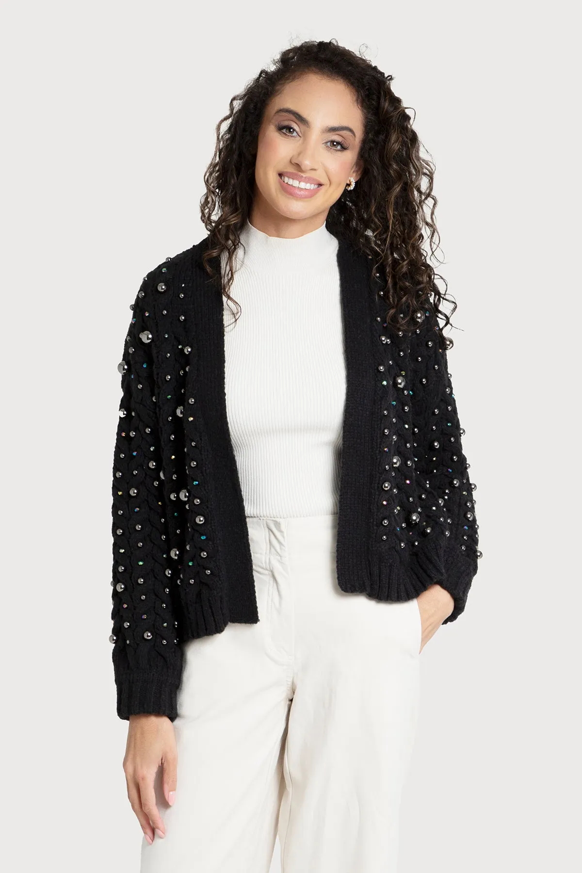 Holiday Cardigan Pearl Knit In Black