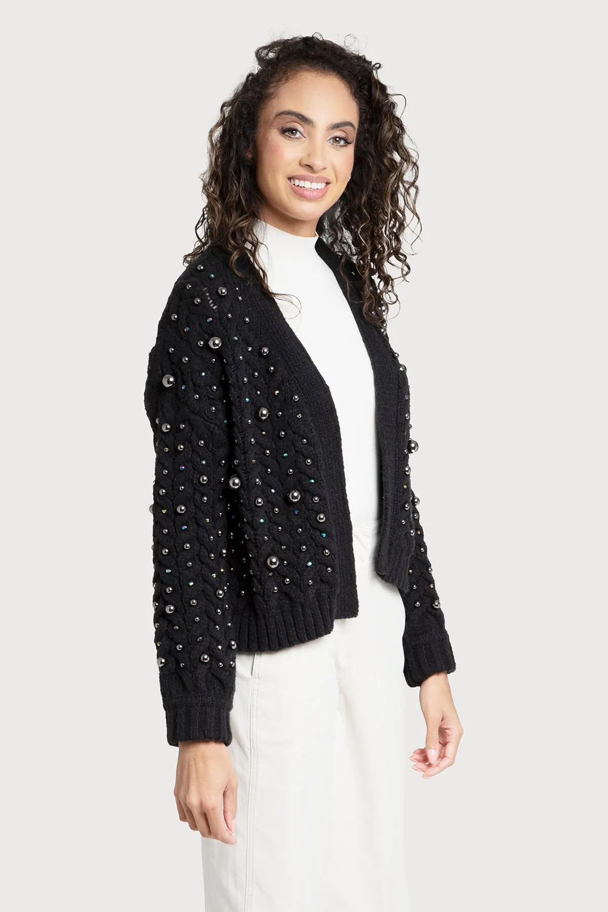 Holiday Cardigan Pearl Knit In Black