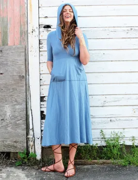 Hooded Eclipse Kangaroo Pocket Wanderer Below Knee Dress