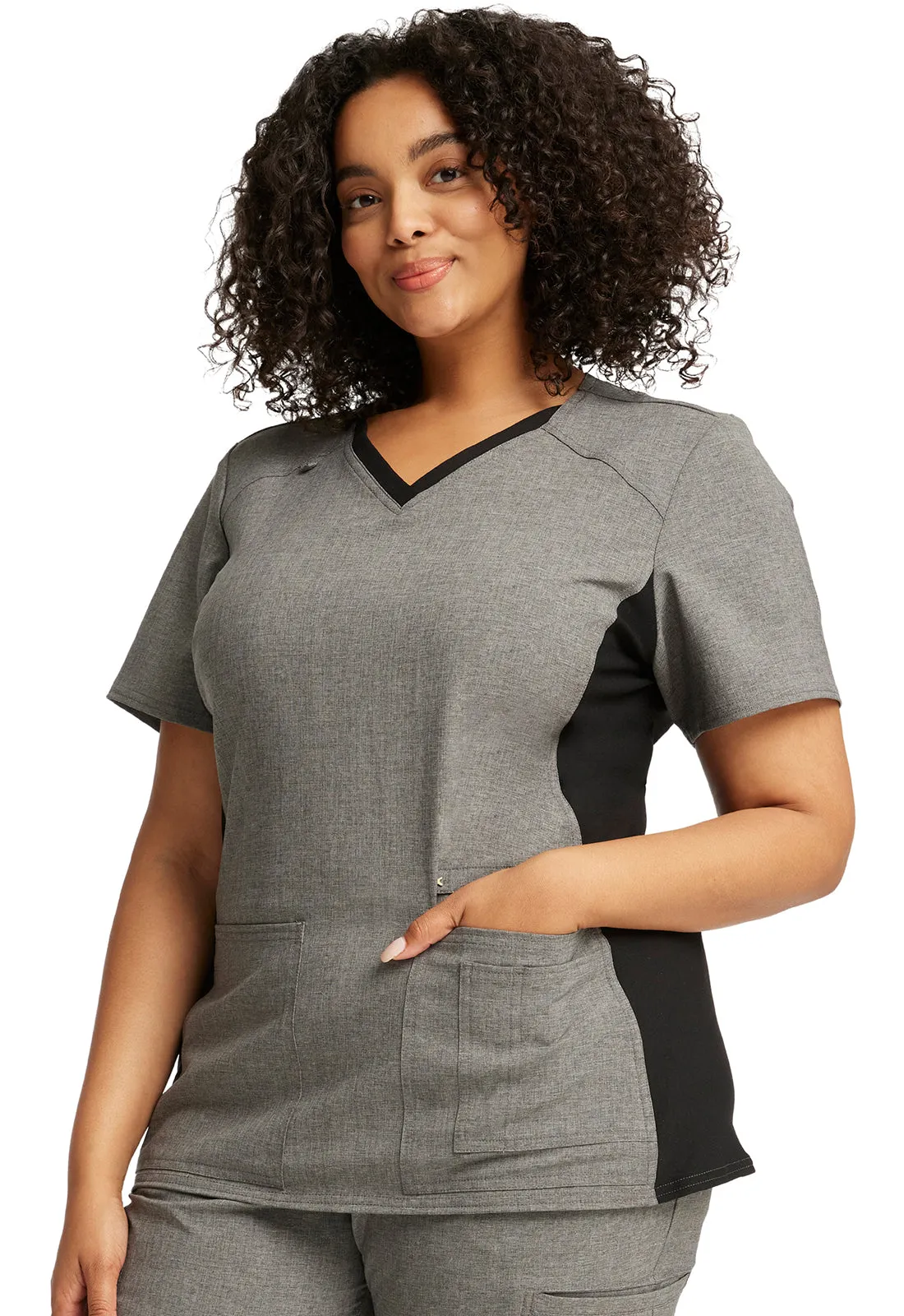 Iflex - Women's V-Neck Knit Panel Solid Top