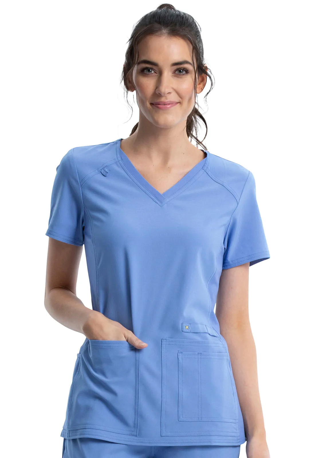 Iflex - Women's V-Neck Knit Panel Solid Top