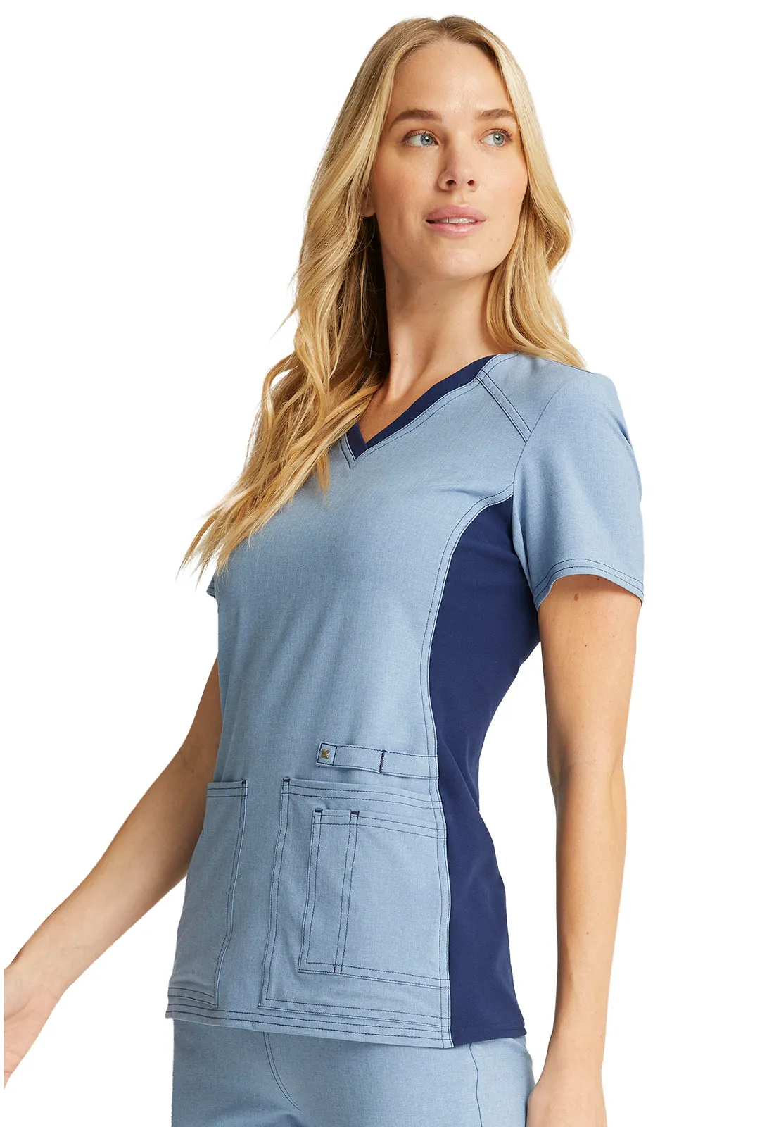 Iflex - Women's V-Neck Knit Panel Solid Top