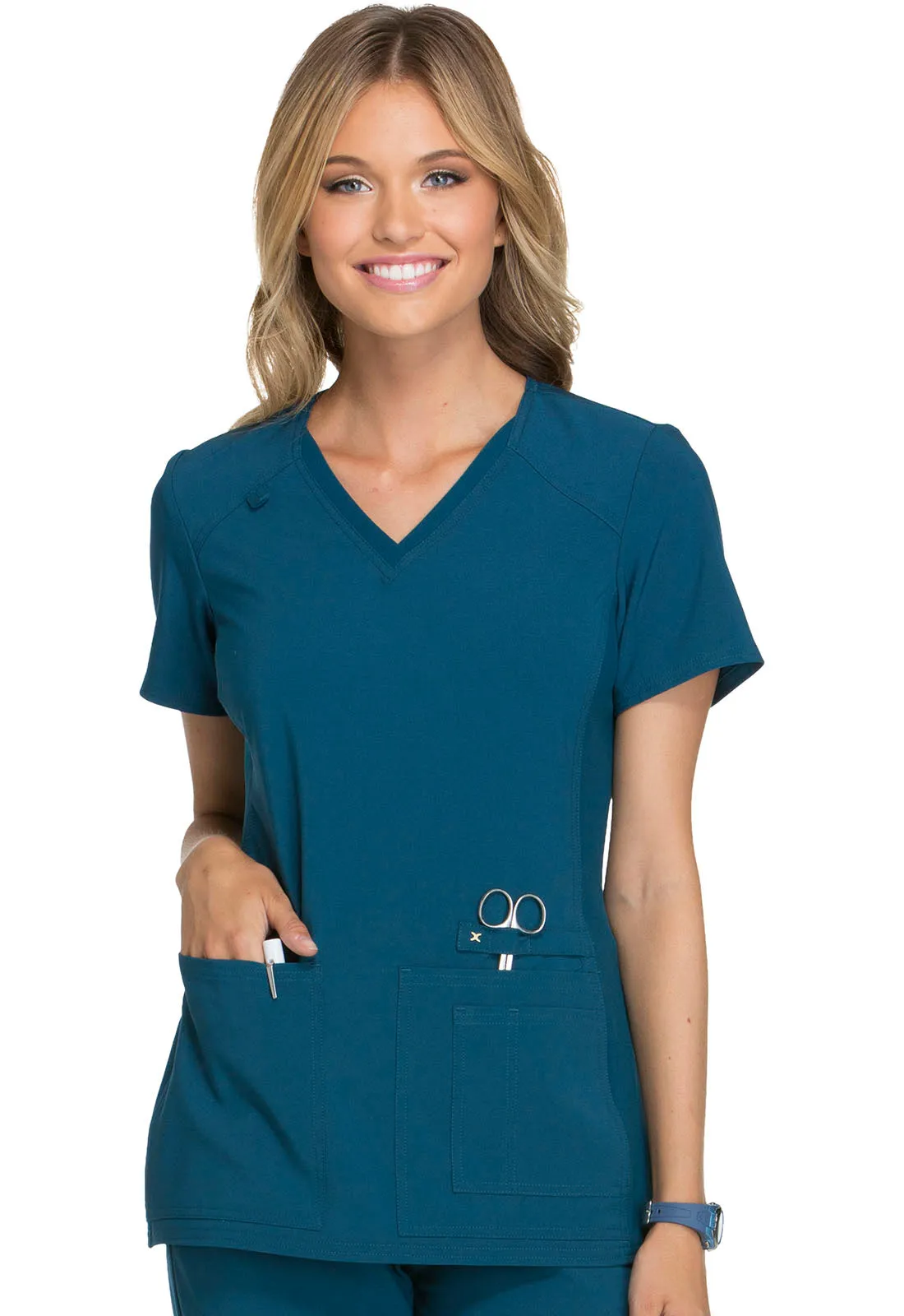 Iflex - Women's V-Neck Knit Panel Solid Top