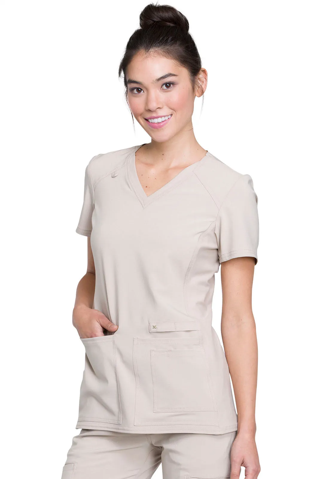 Iflex - Women's V-Neck Knit Panel Solid Top