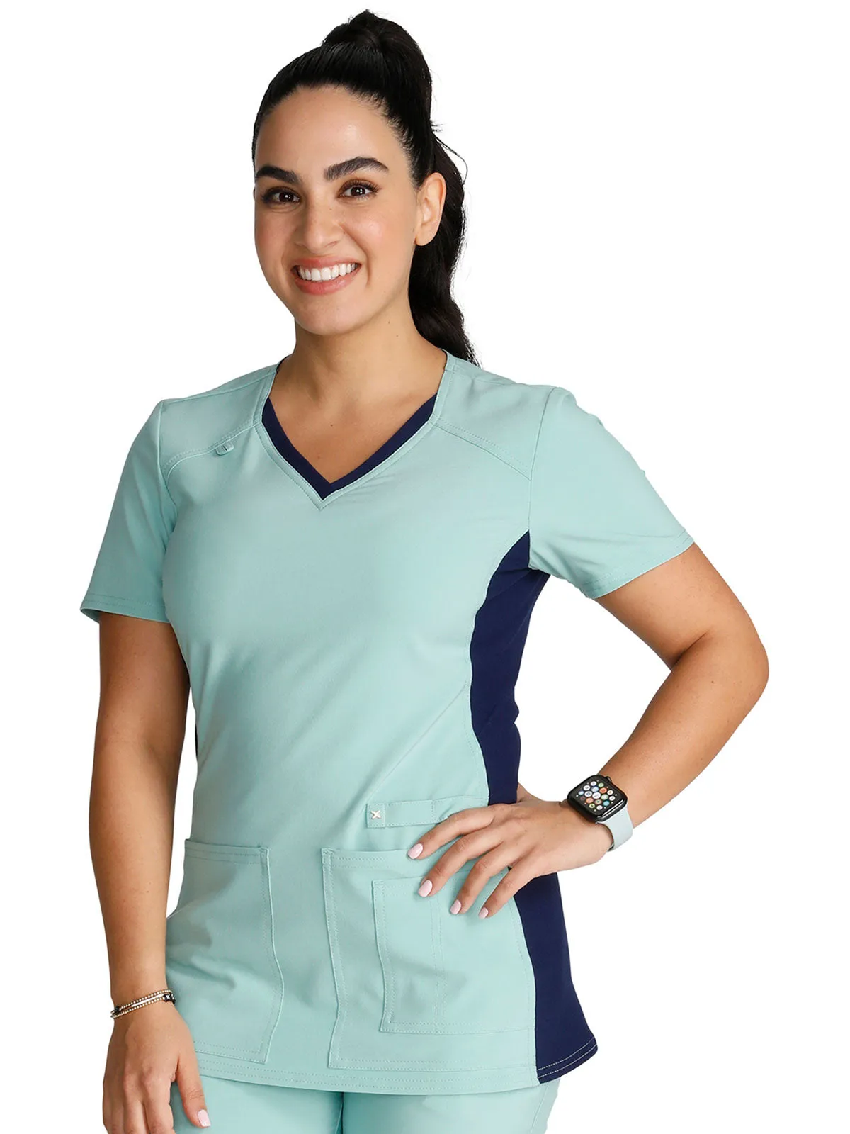Iflex - Women's V-Neck Knit Panel Solid Top