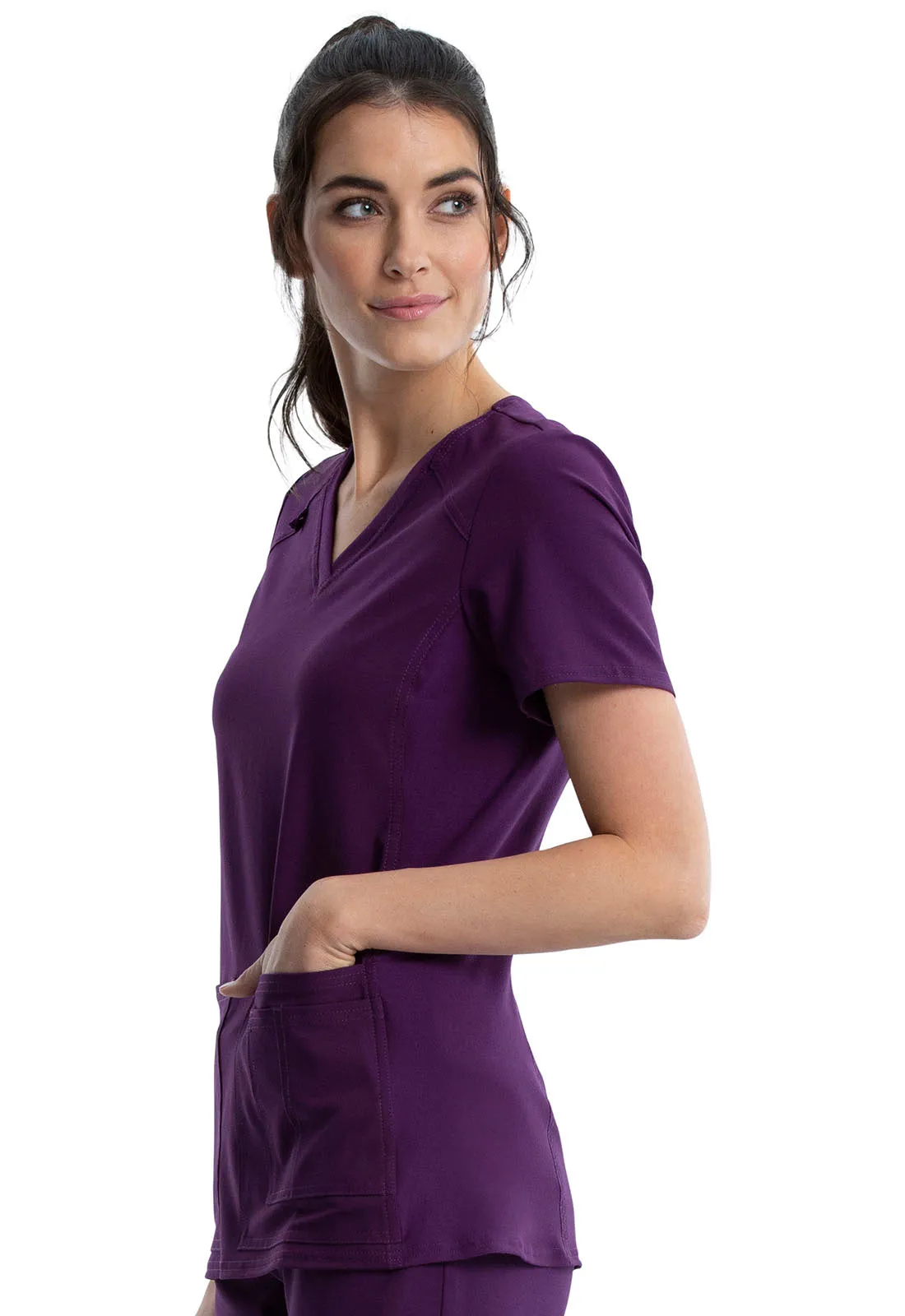 Iflex - Women's V-Neck Knit Panel Solid Top