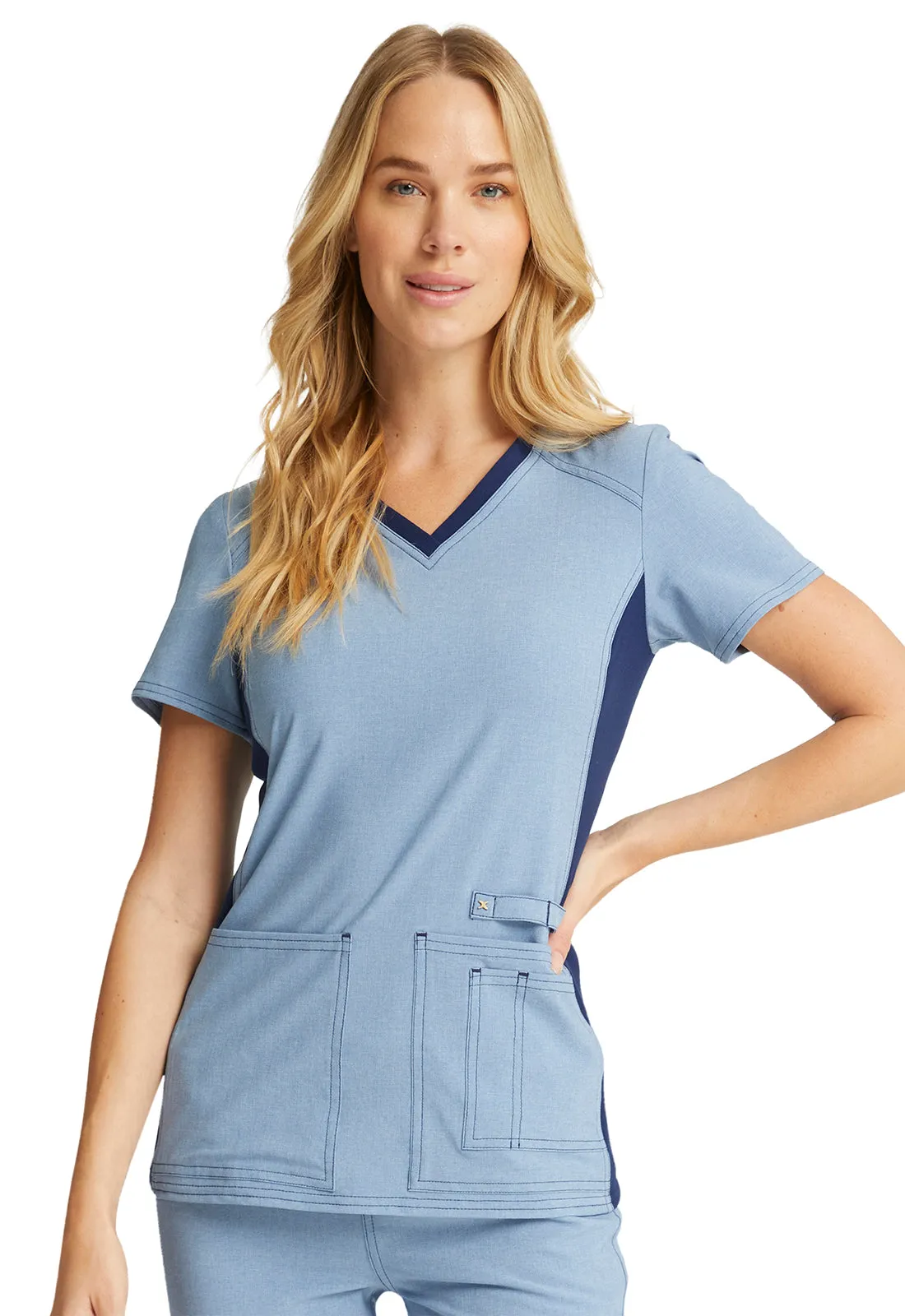 Iflex - Women's V-Neck Knit Panel Solid Top