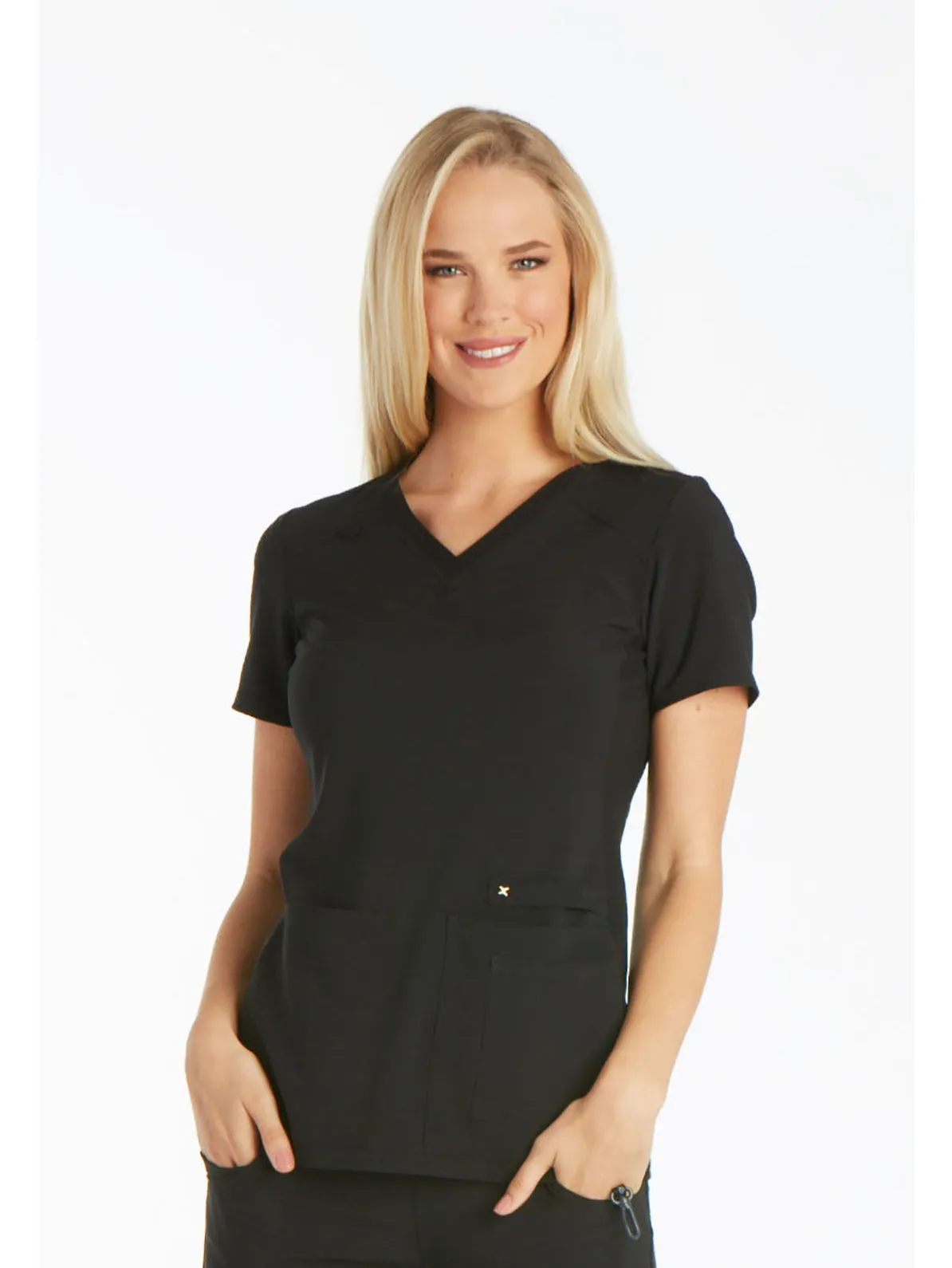 Iflex - Women's V-Neck Knit Panel Solid Top