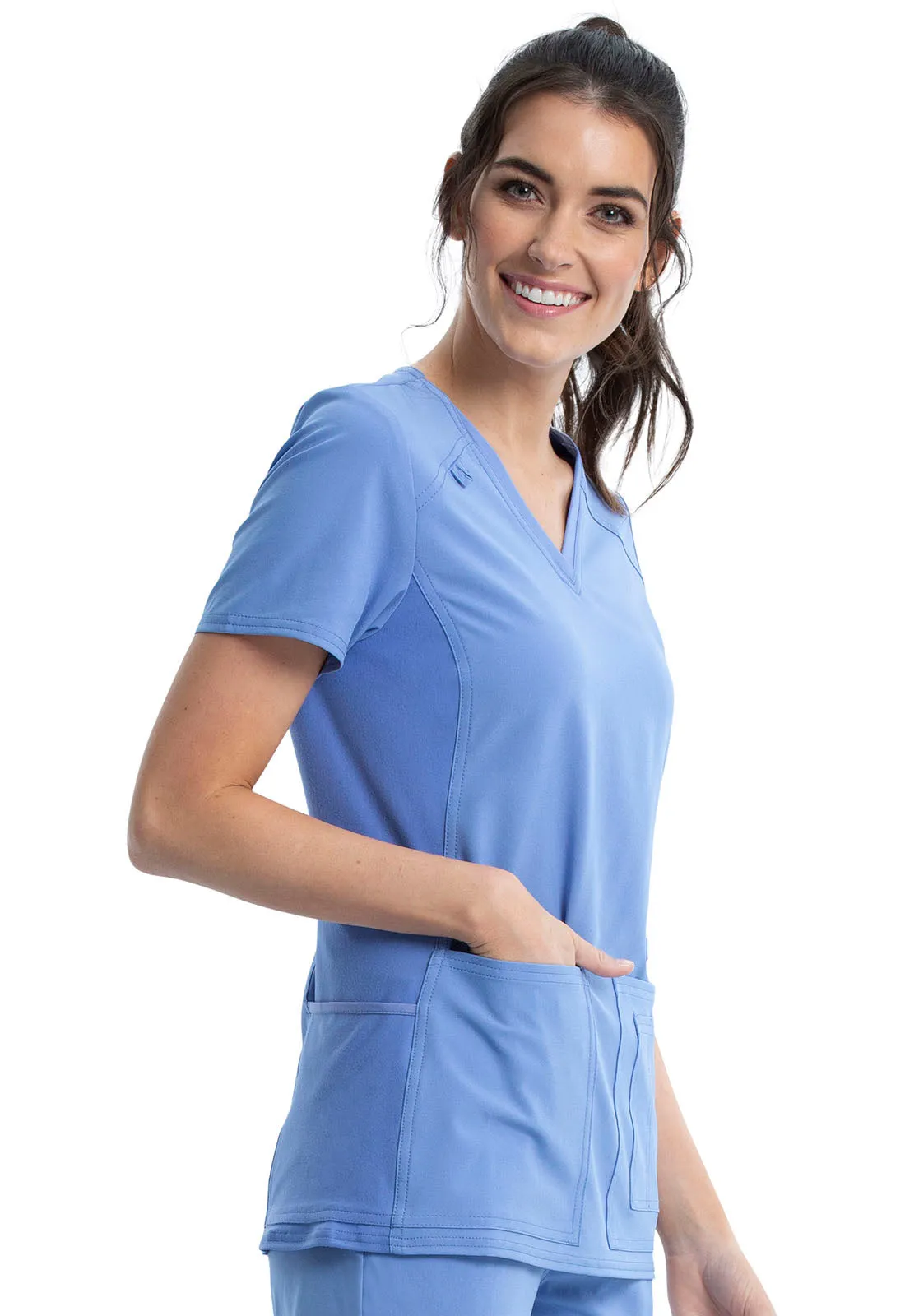 Iflex - Women's V-Neck Knit Panel Solid Top