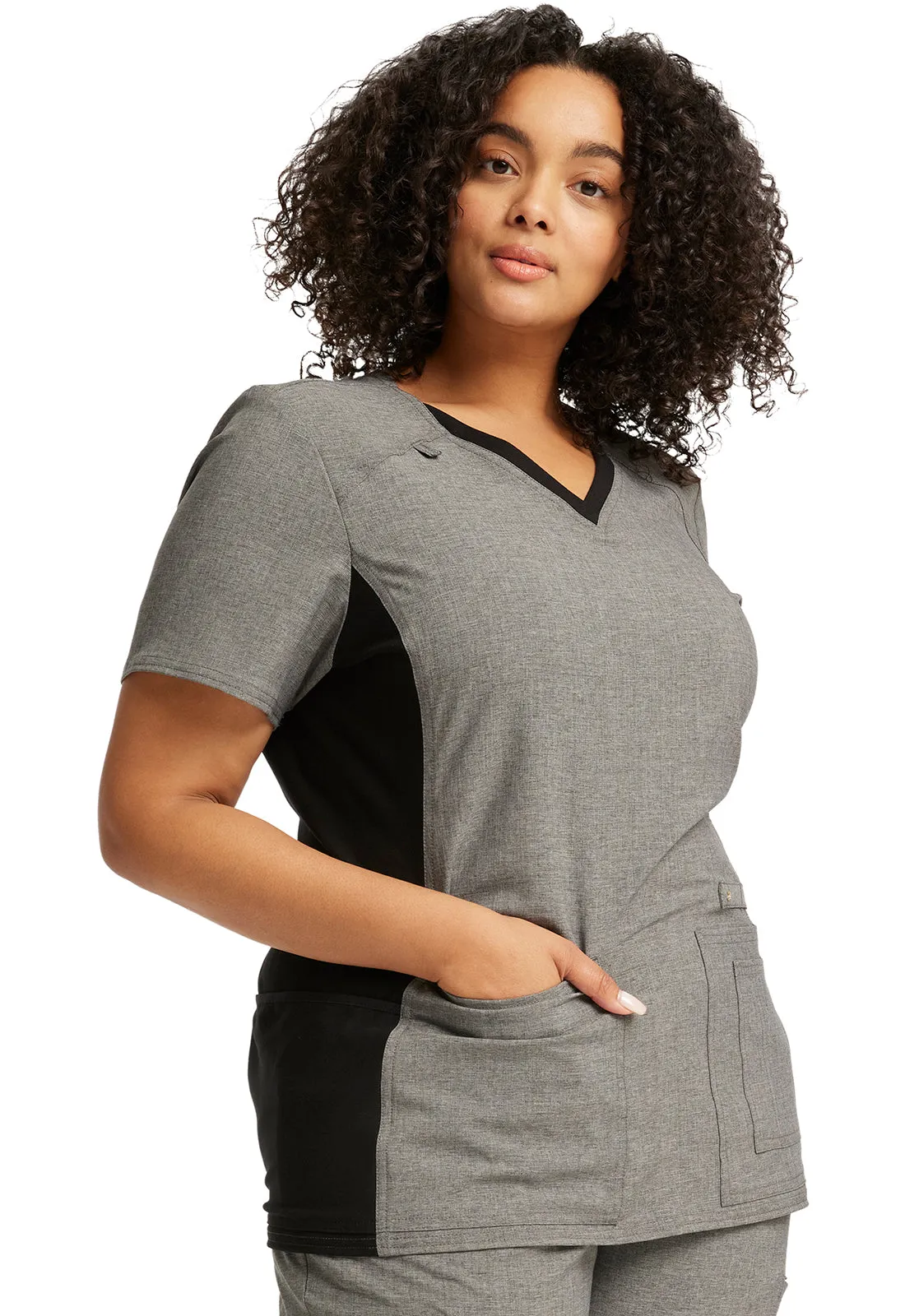 Iflex - Women's V-Neck Knit Panel Solid Top