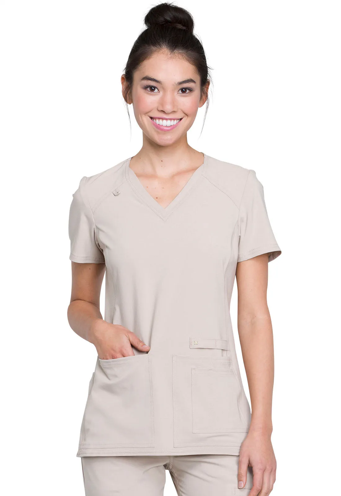 Iflex - Women's V-Neck Knit Panel Solid Top