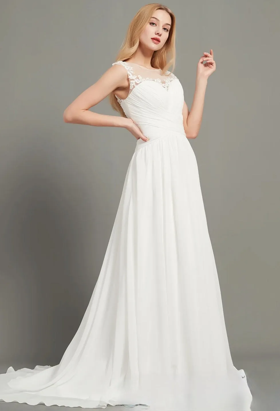 Illusion Bateau Neck A-Line Wedding Dress