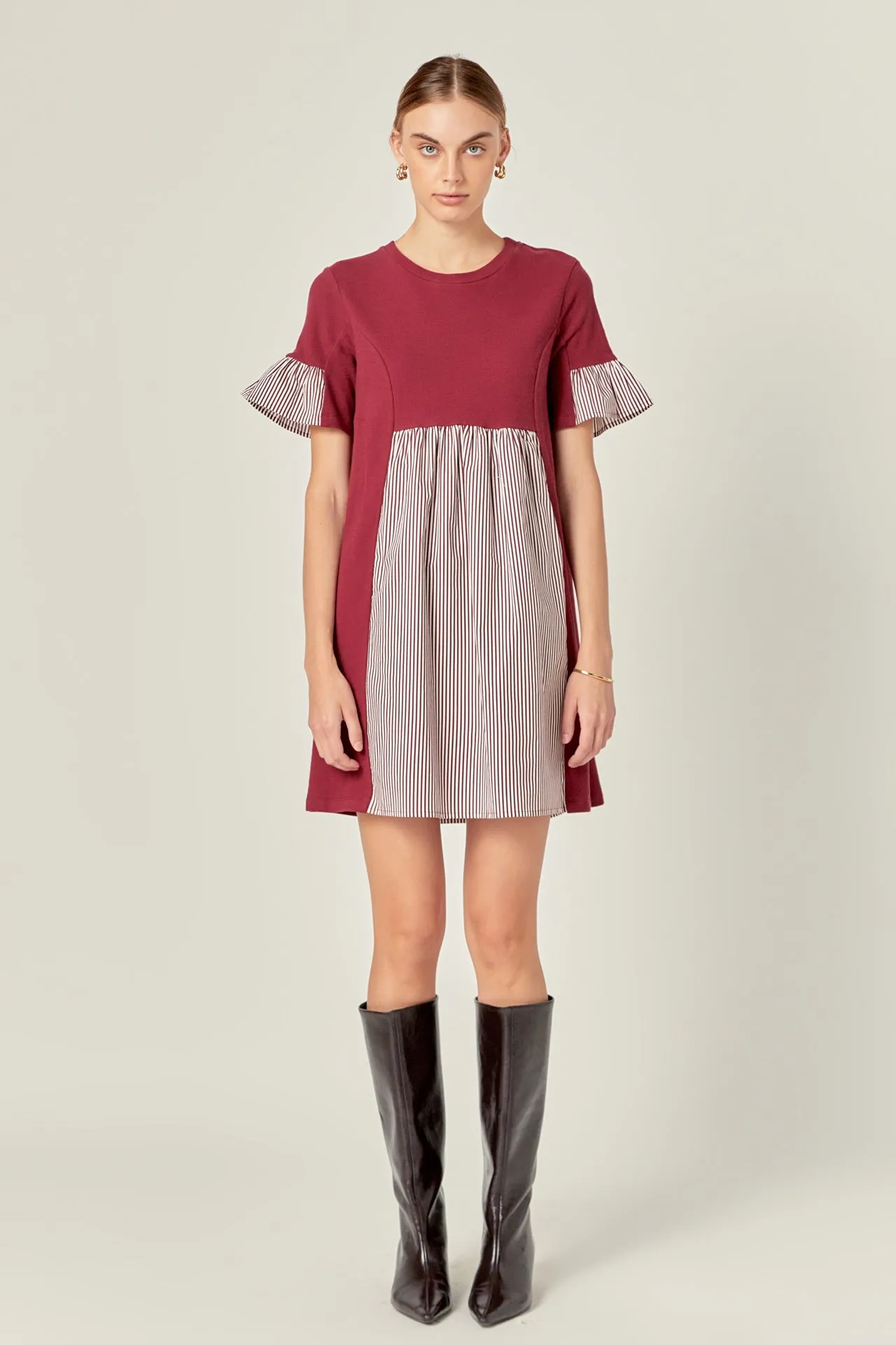 Knit Stripe Woven Mixed Dress