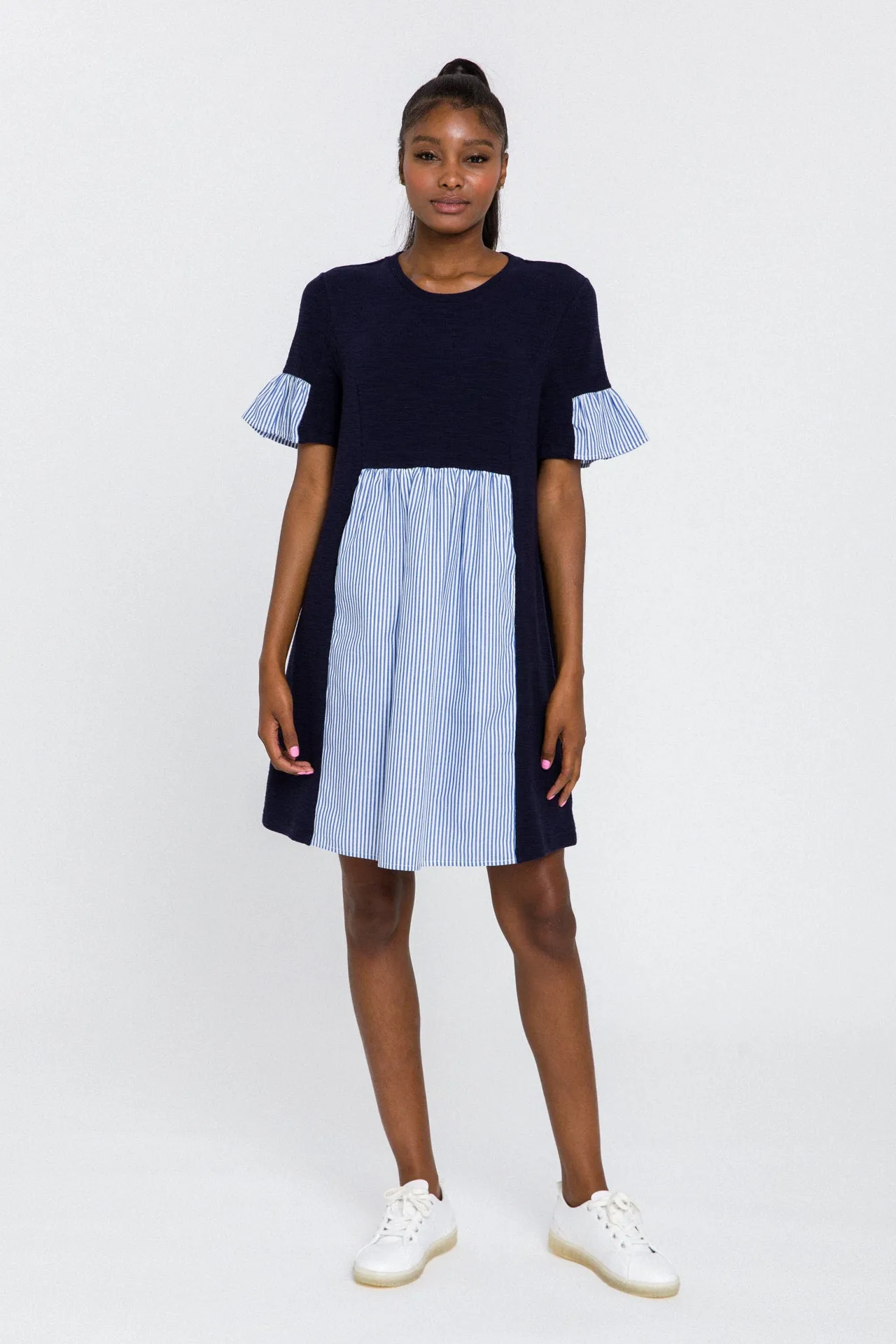 Knit Stripe Woven Mixed Dress