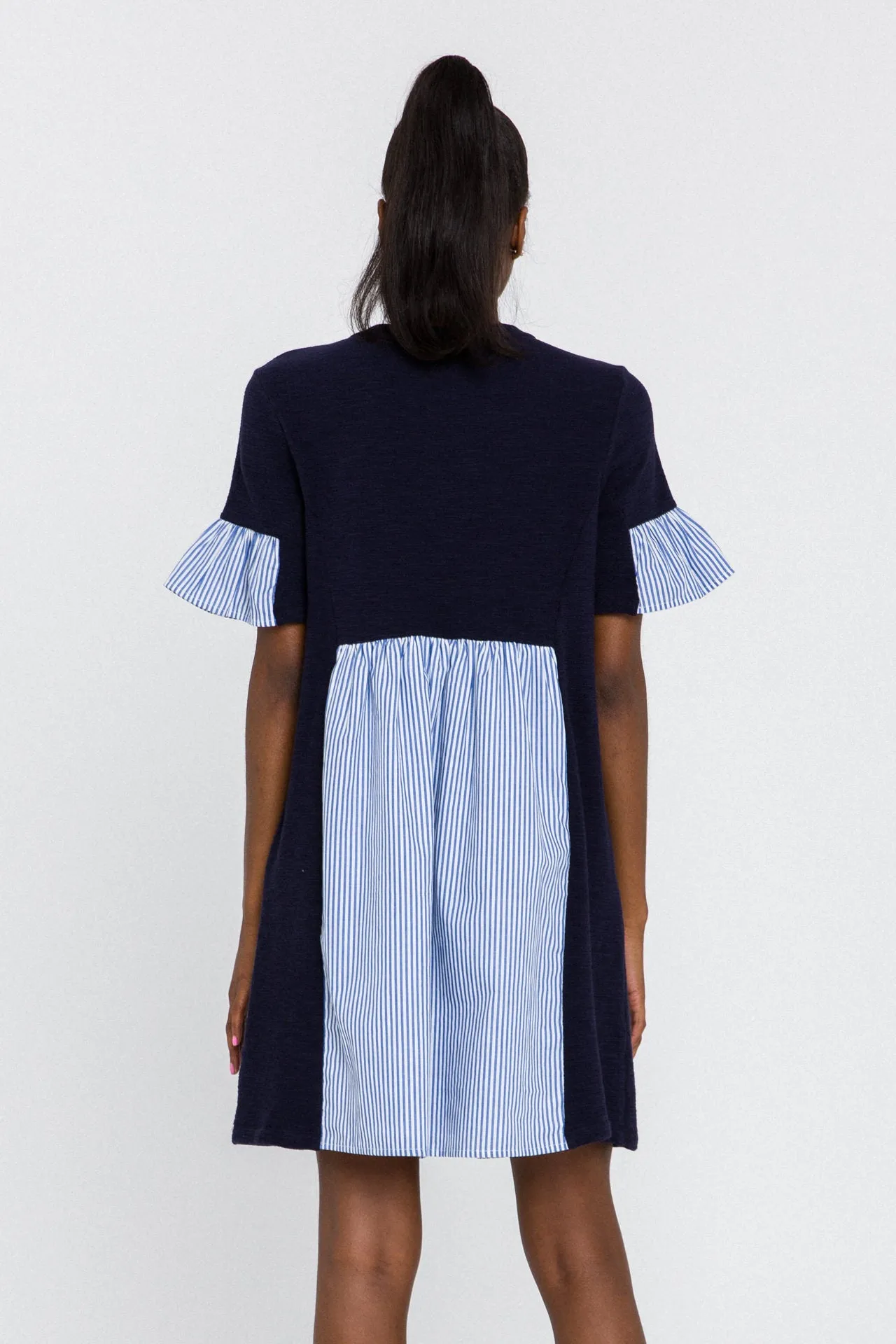 Knit Stripe Woven Mixed Dress