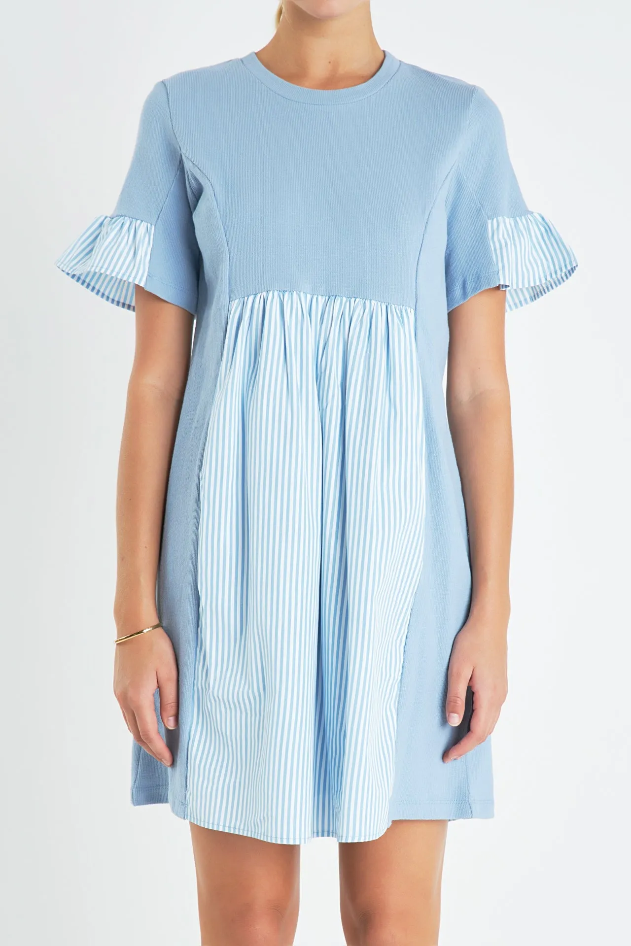 Knit Stripe Woven Mixed Dress