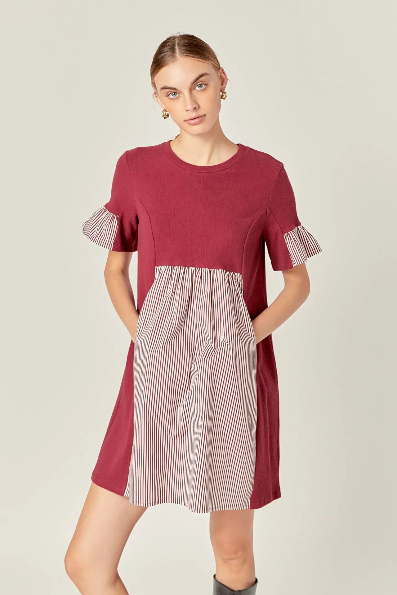 Knit Stripe Woven Mixed Dress