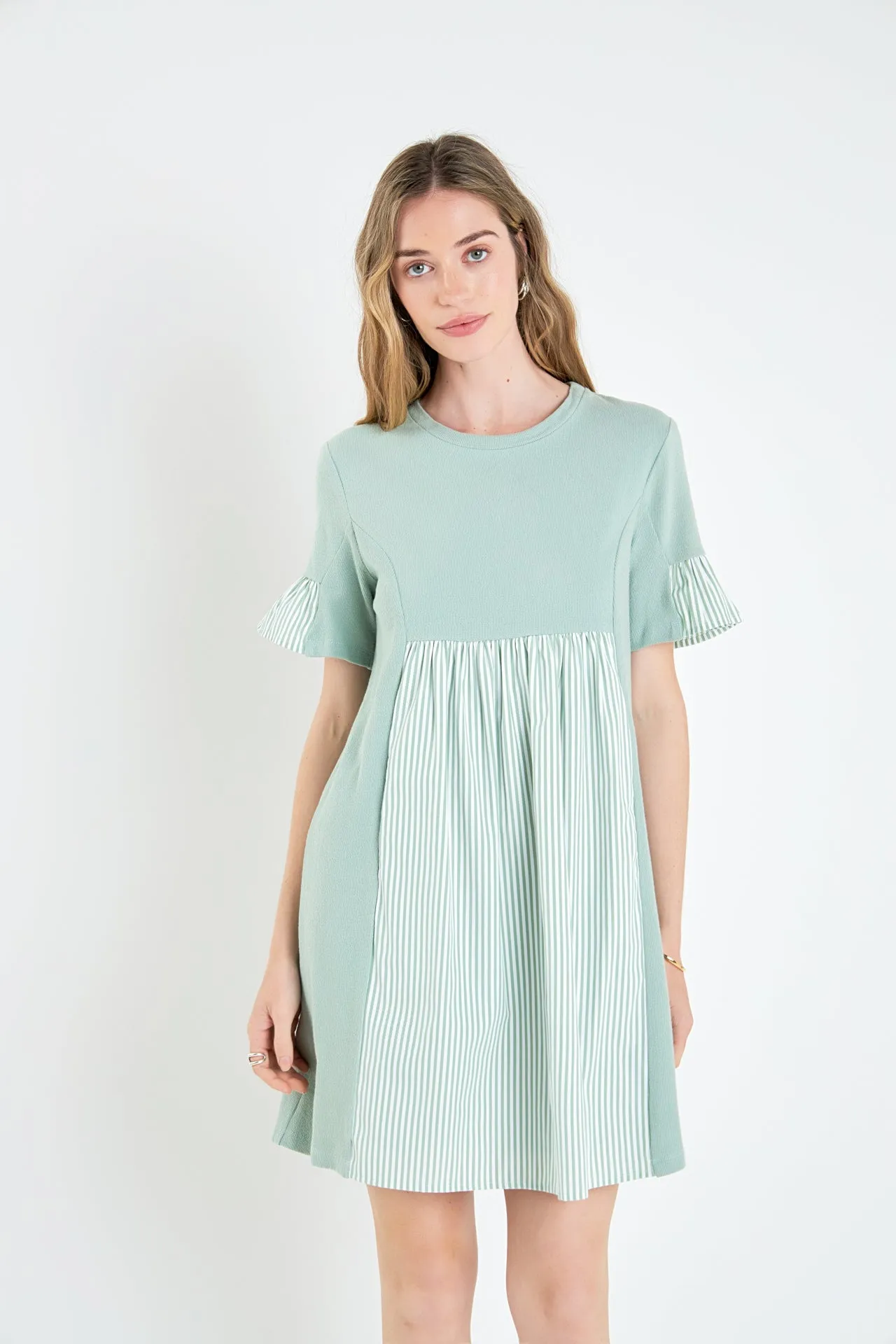 Knit Stripe Woven Mixed Dress