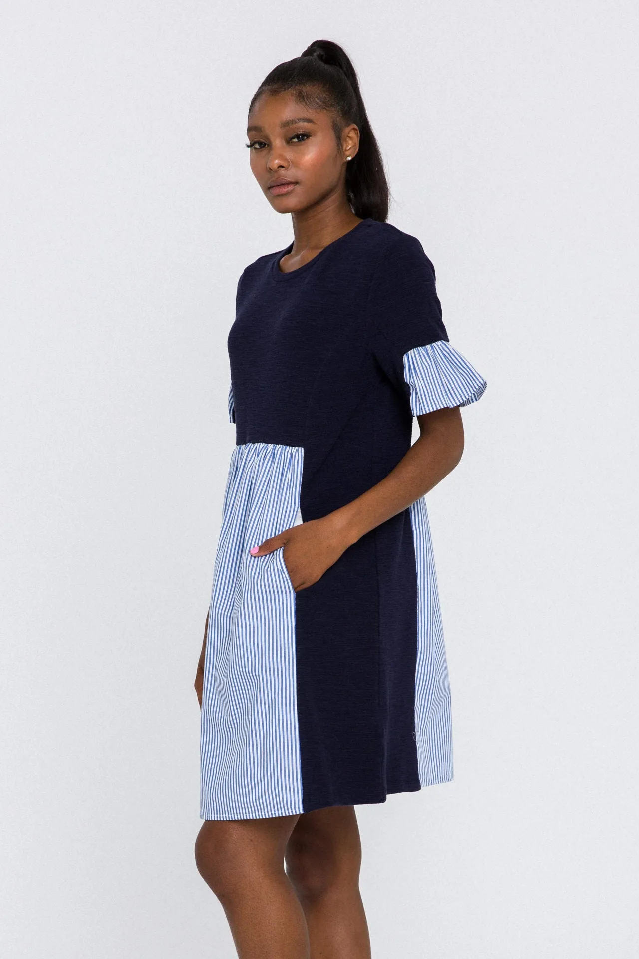 Knit Stripe Woven Mixed Dress