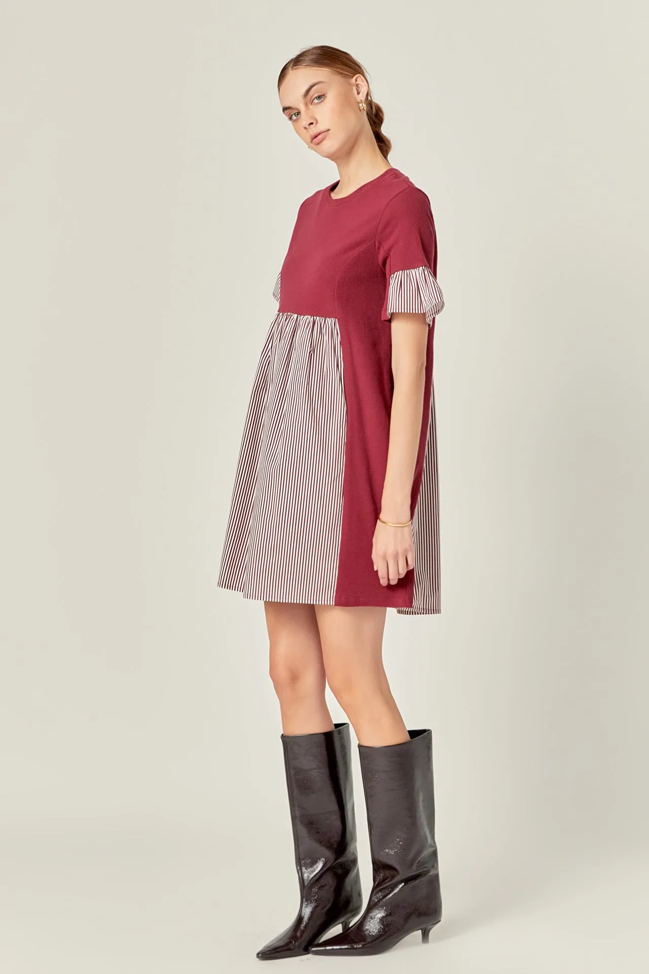 Knit Stripe Woven Mixed Dress
