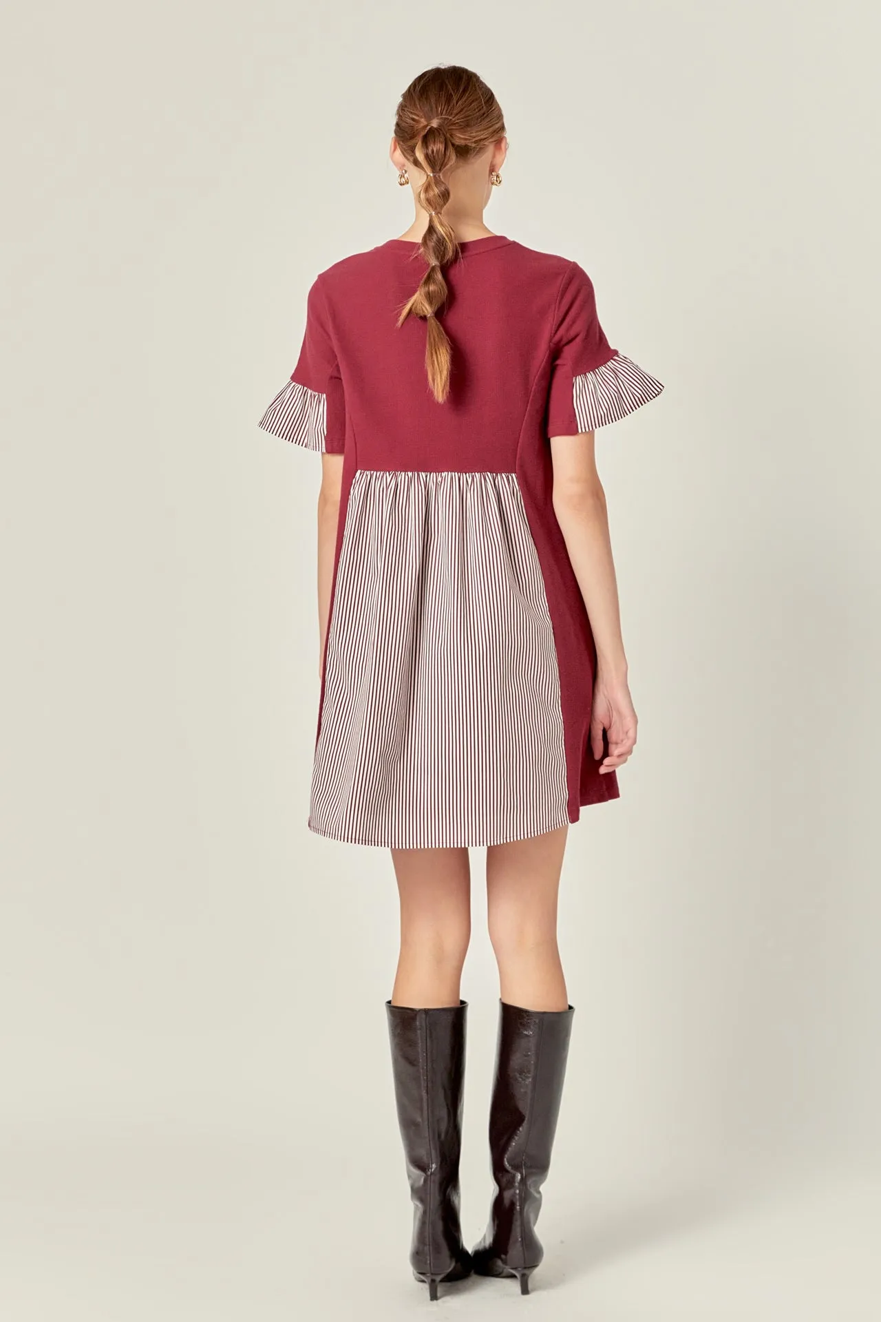 Knit Stripe Woven Mixed Dress