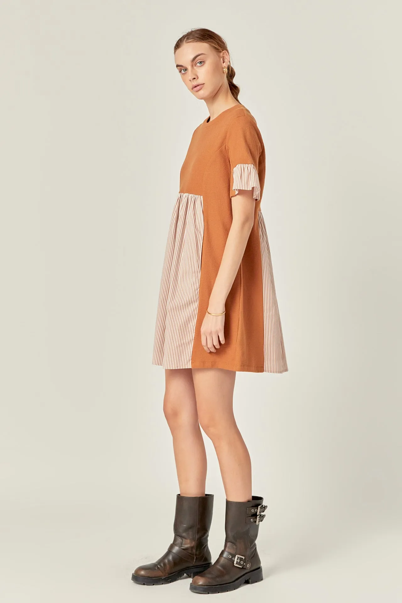 Knit Stripe Woven Mixed Dress