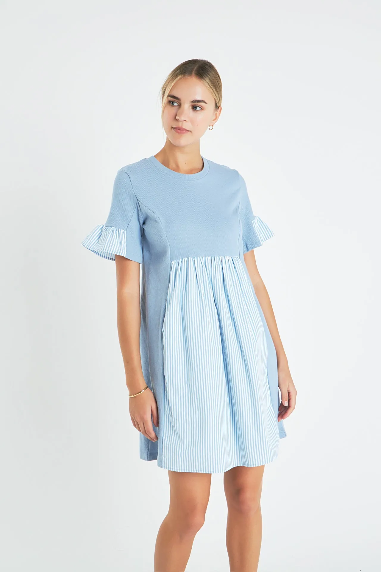 Knit Stripe Woven Mixed Dress