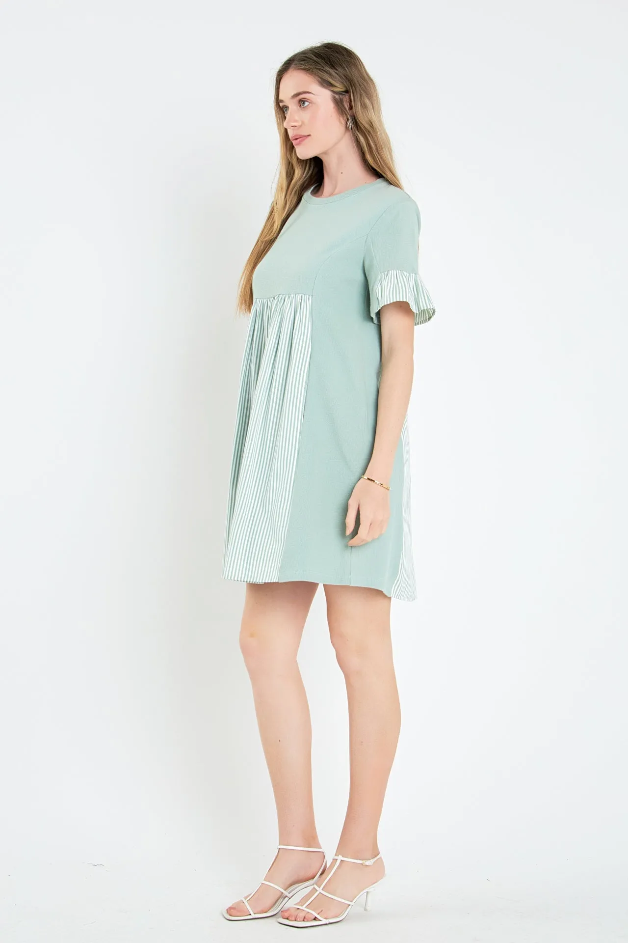 Knit Stripe Woven Mixed Dress