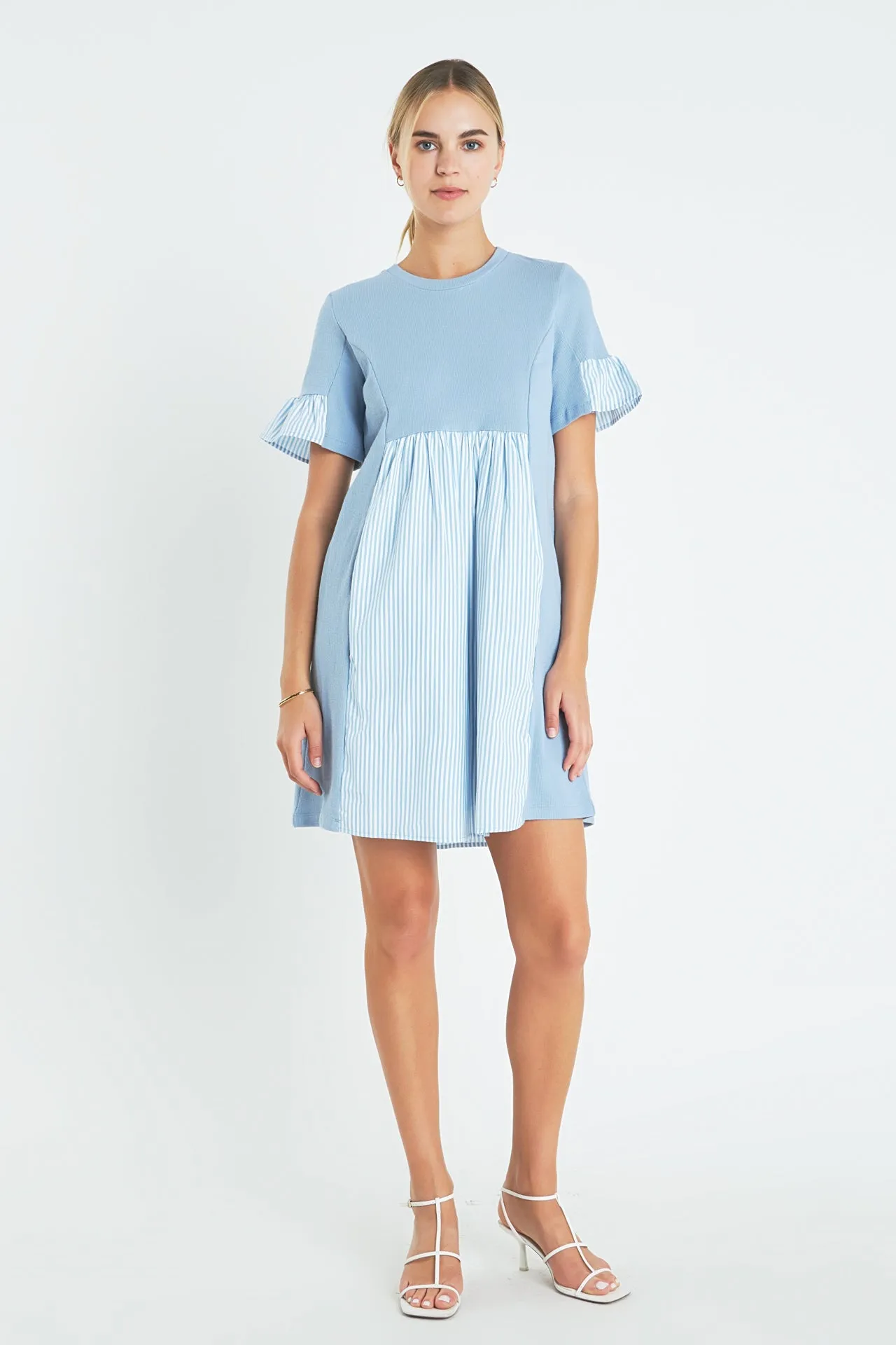 Knit Stripe Woven Mixed Dress