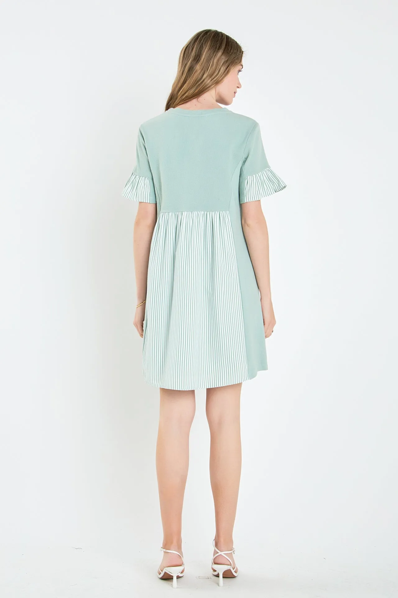 Knit Stripe Woven Mixed Dress