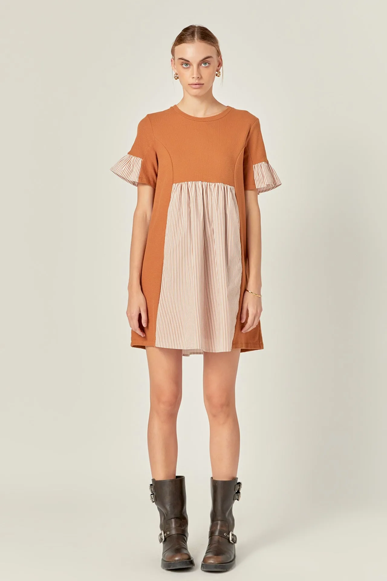 Knit Stripe Woven Mixed Dress