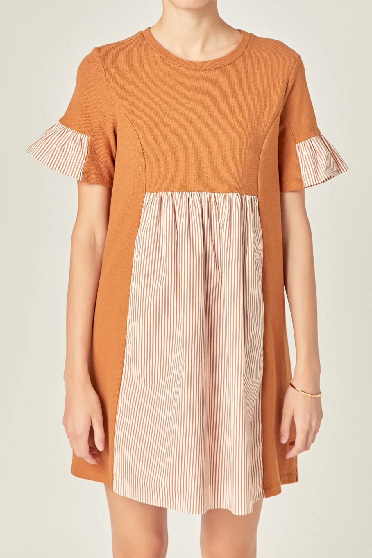 Knit Stripe Woven Mixed Dress