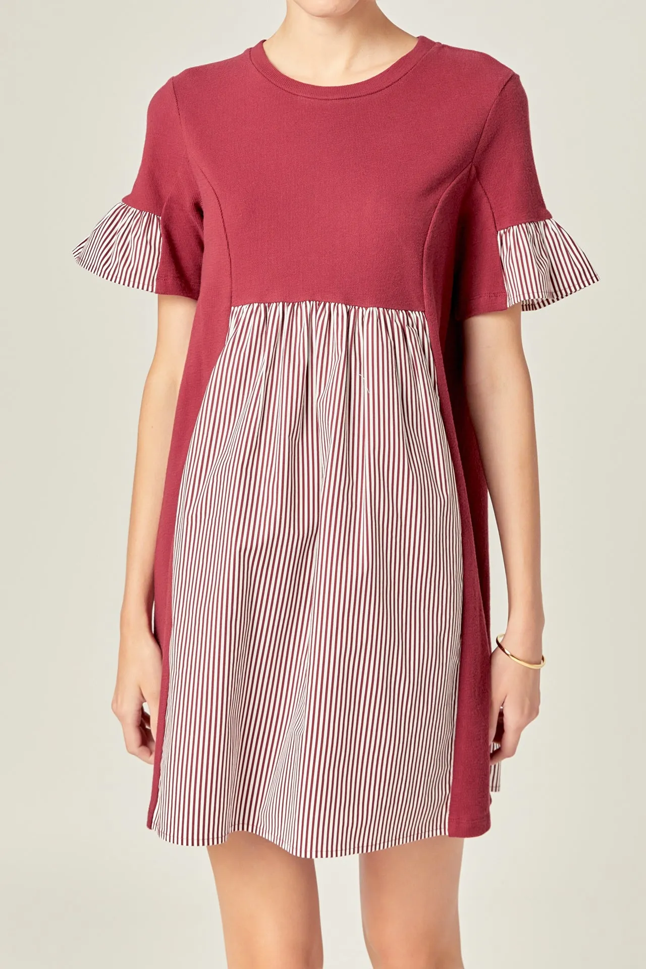 Knit Stripe Woven Mixed Dress