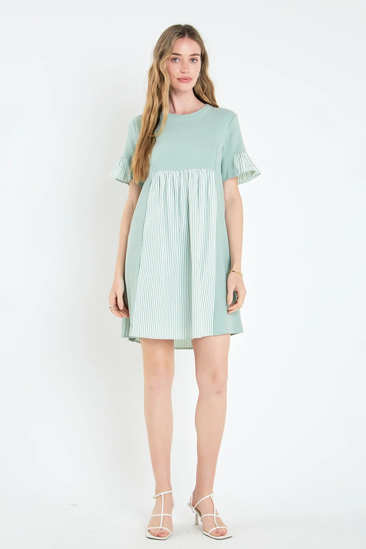 Knit Stripe Woven Mixed Dress