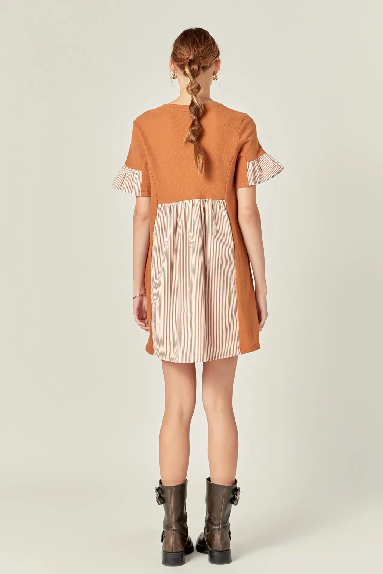 Knit Stripe Woven Mixed Dress