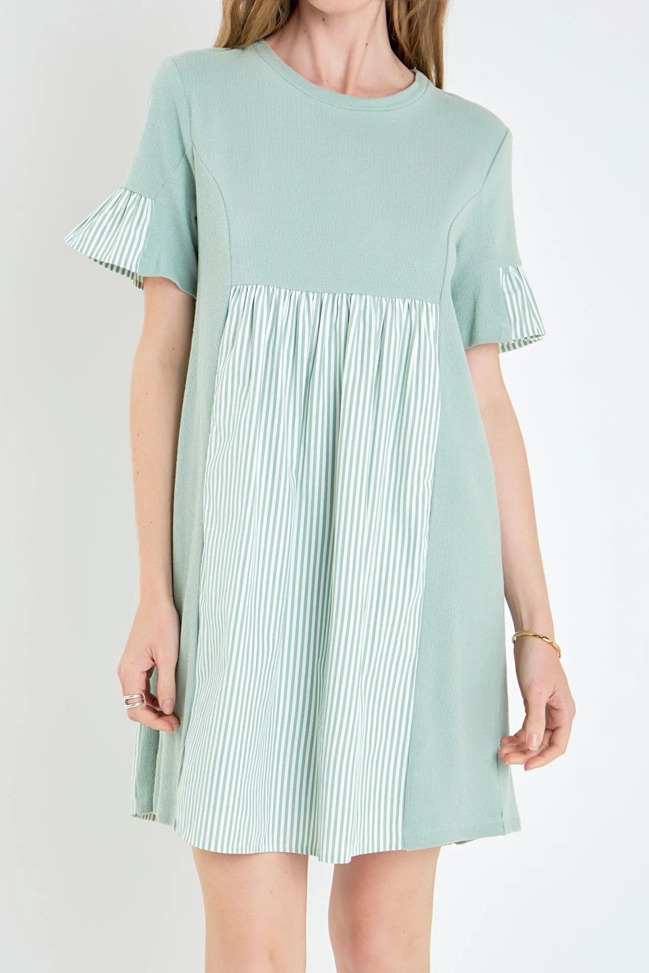 Knit Stripe Woven Mixed Dress