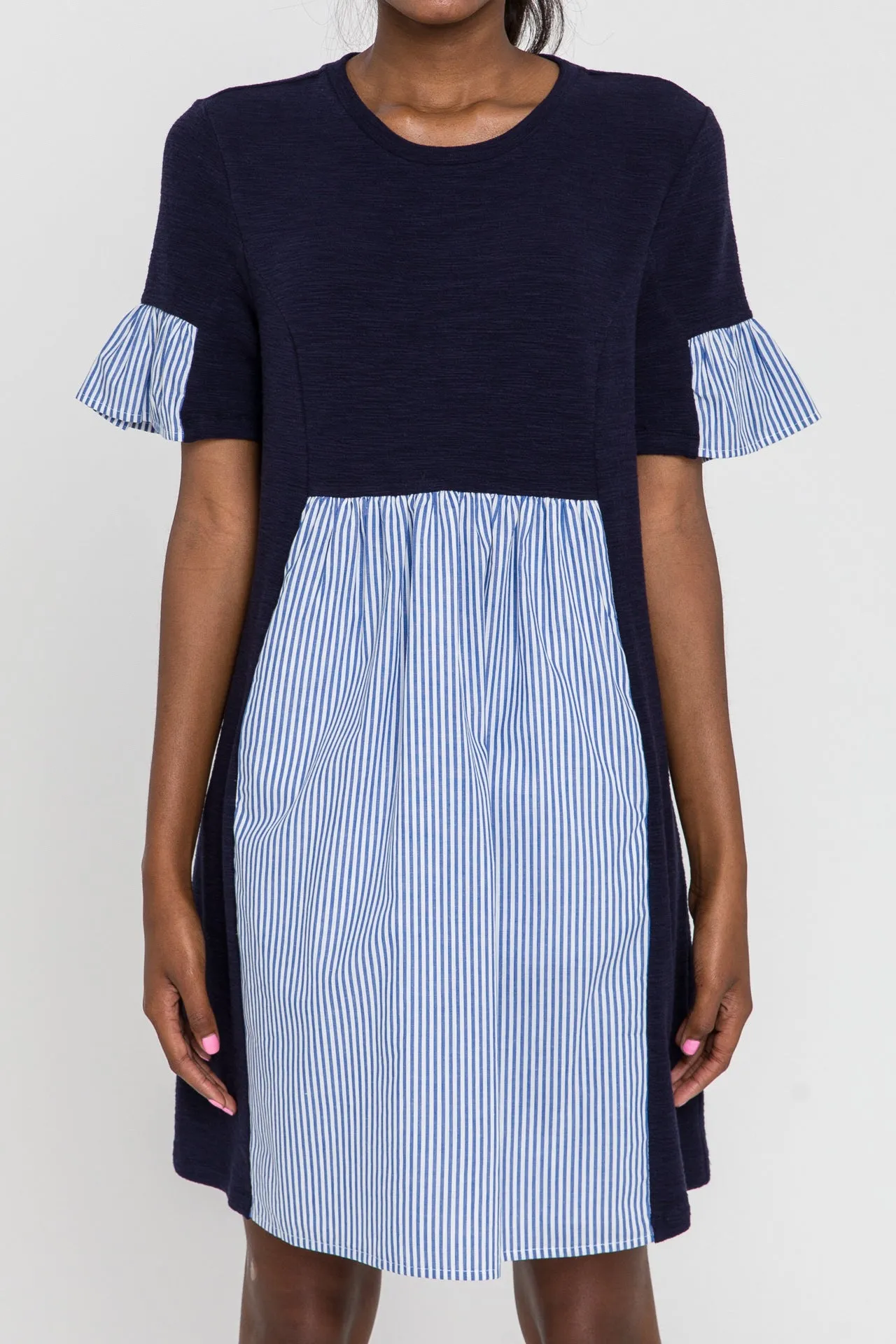 Knit Stripe Woven Mixed Dress
