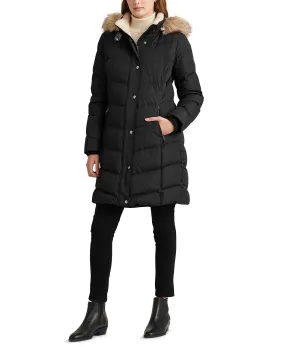 Lauren Ralph Lauren Women's Faux-Fur-Trim Hooded Down Puffer Coat  Color Black Size S