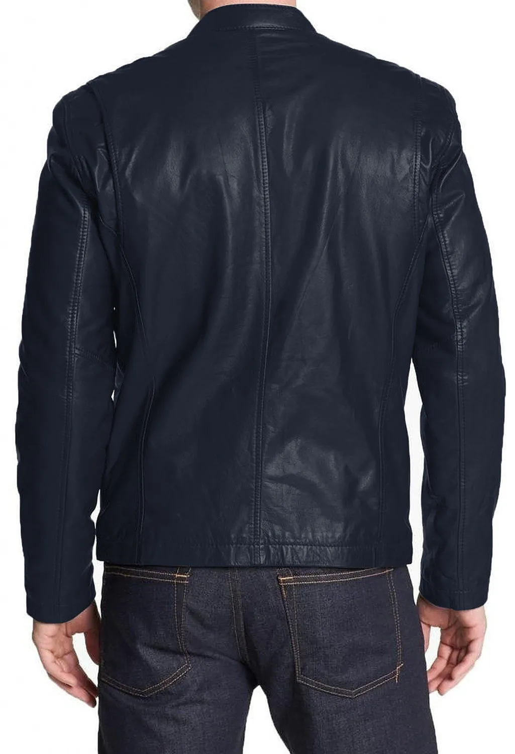 Leather Jackets Hub Mens Genuine Lambskin Leather Jacket (Black, Racer Jacket) - 1501021