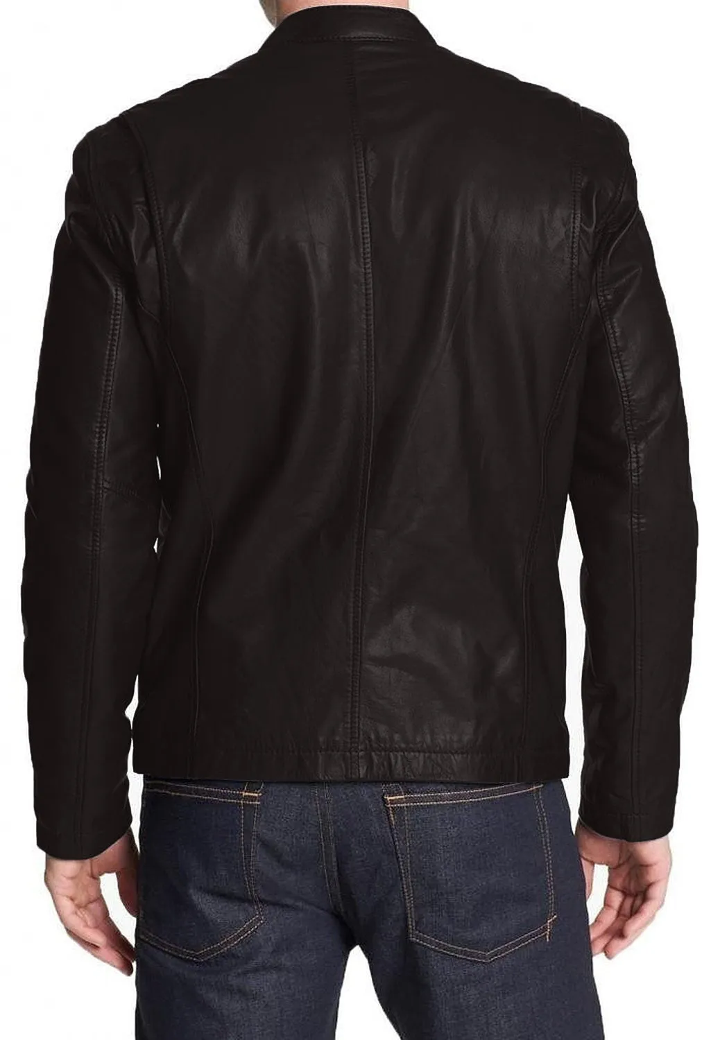 Leather Jackets Hub Mens Genuine Lambskin Leather Jacket (Black, Racer Jacket) - 1501021