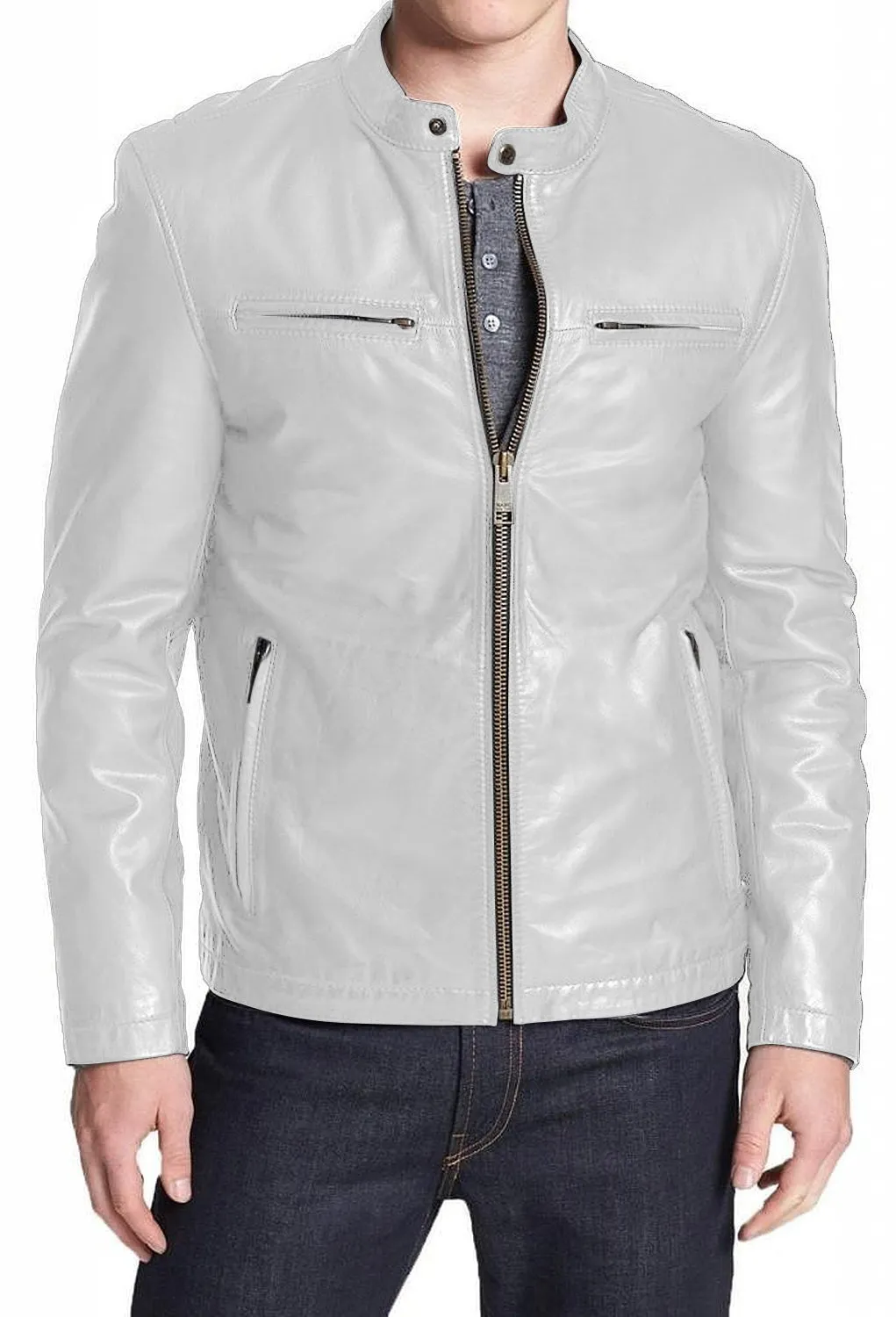 Leather Jackets Hub Mens Genuine Lambskin Leather Jacket (Black, Racer Jacket) - 1501021
