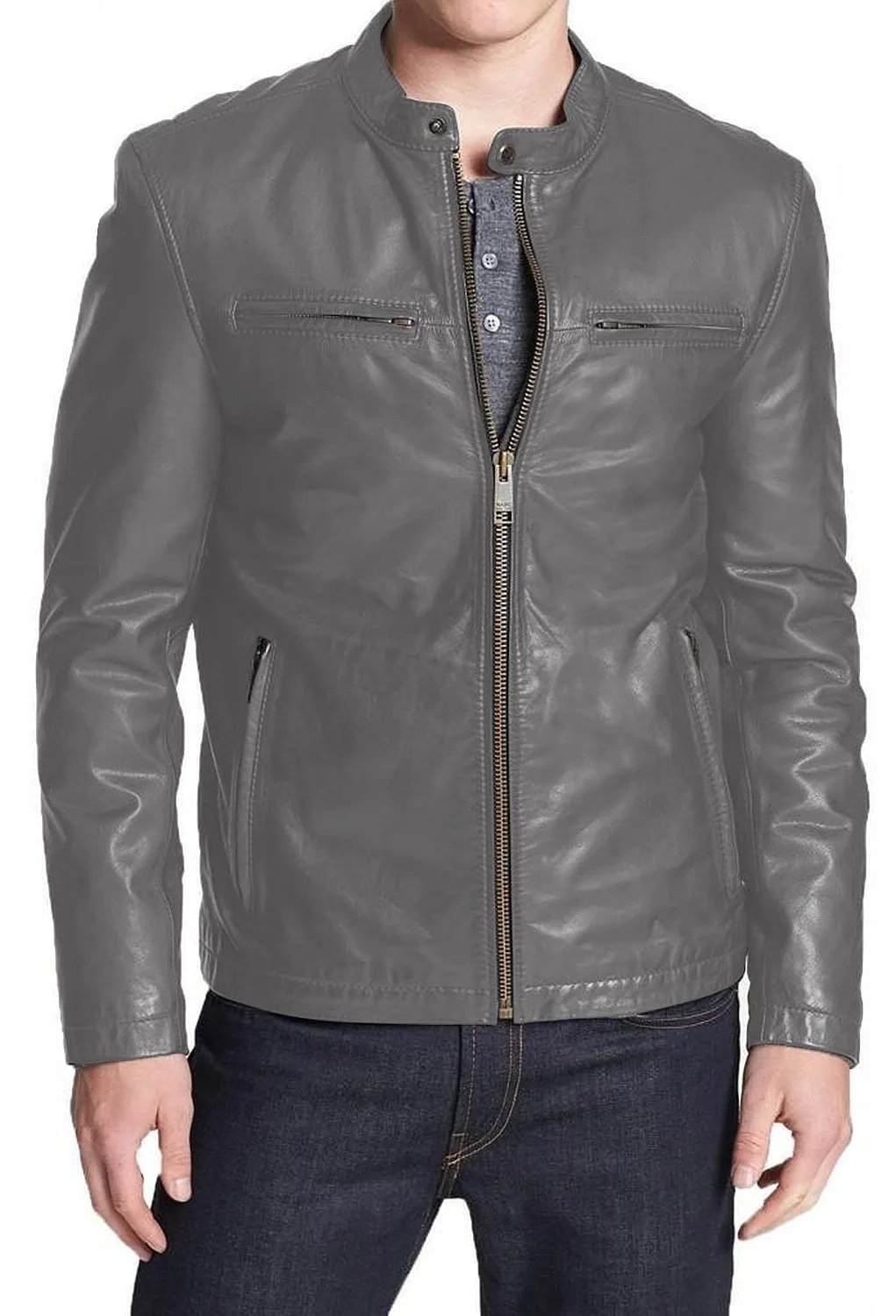 Leather Jackets Hub Mens Genuine Lambskin Leather Jacket (Black, Racer Jacket) - 1501021