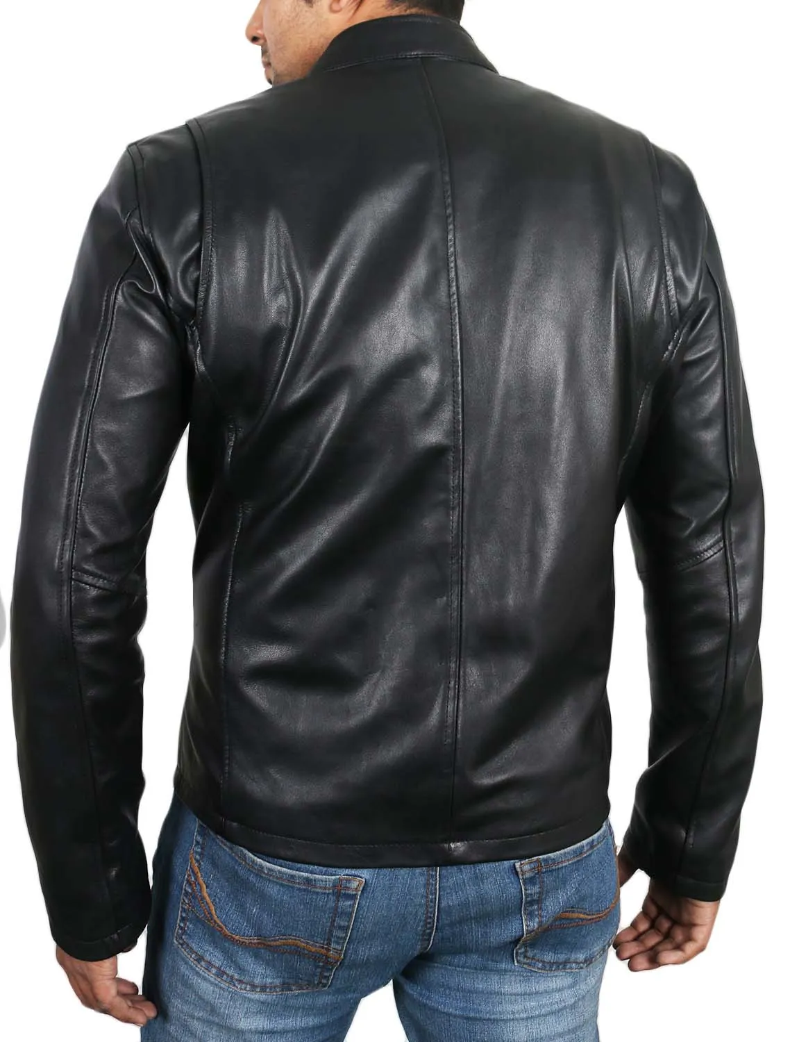 Leather Jackets Hub Mens Genuine Lambskin Leather Jacket (Black, Racer Jacket) - 1501021