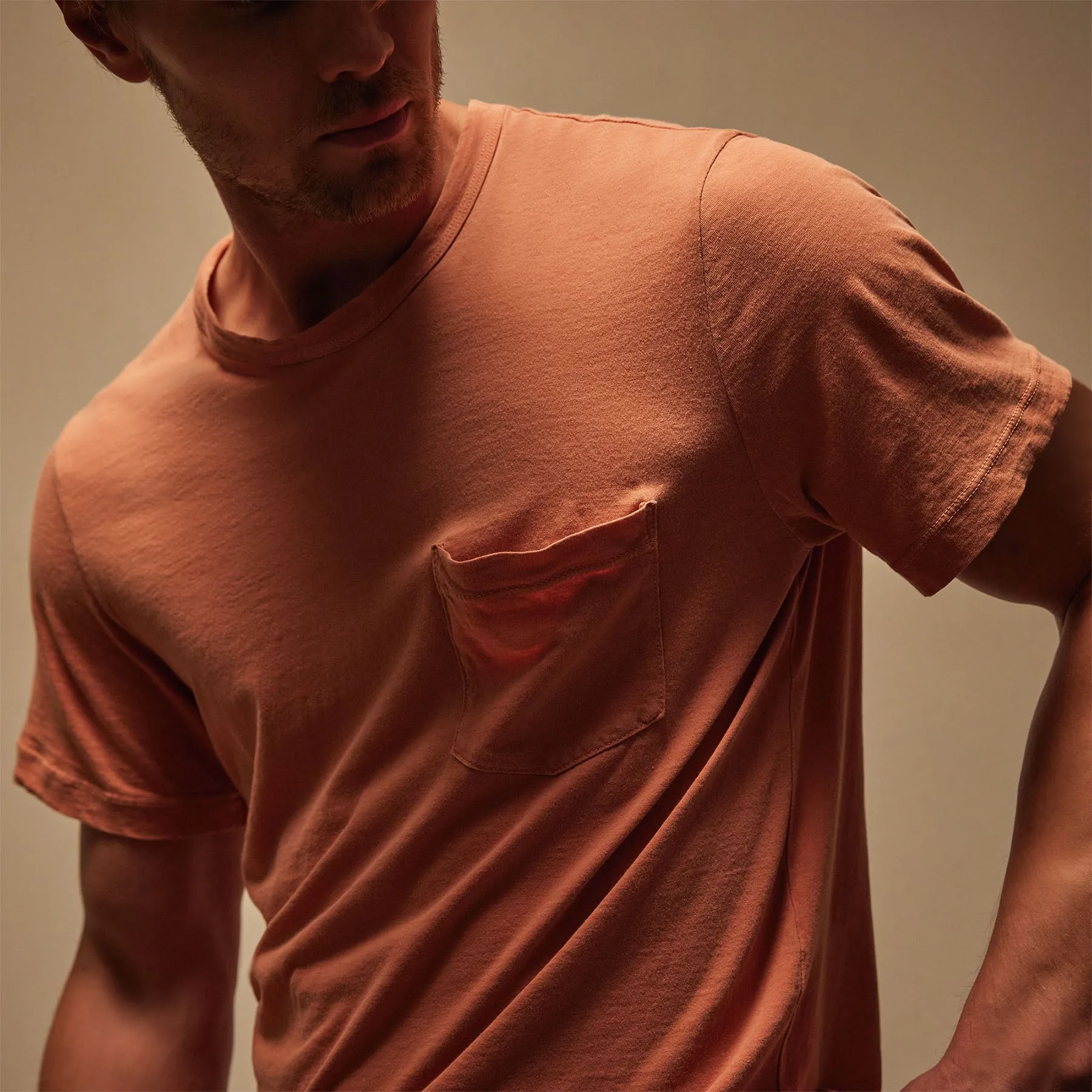 Lightweight Jersey Pocket Tee - Adobe Pigment