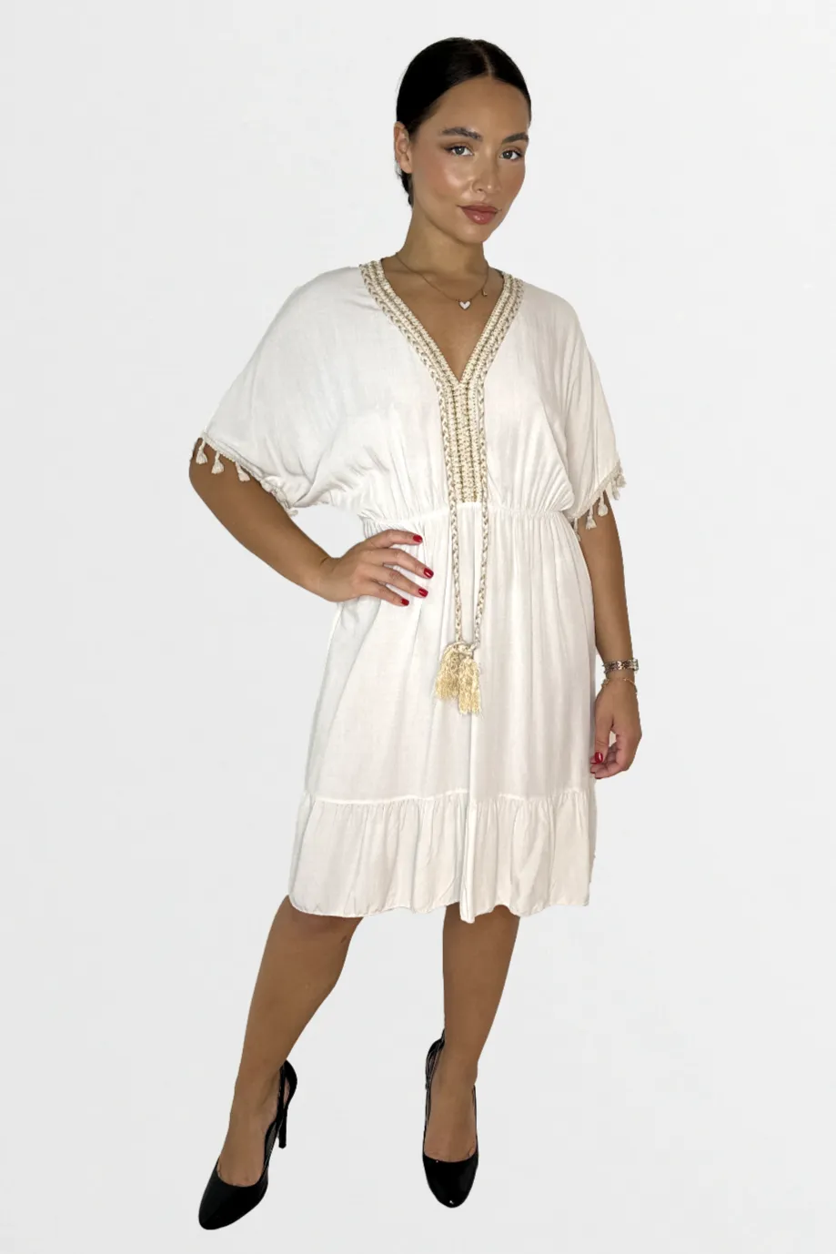 Lightweight Viscose Knee Length Tassel Bohemian Dress