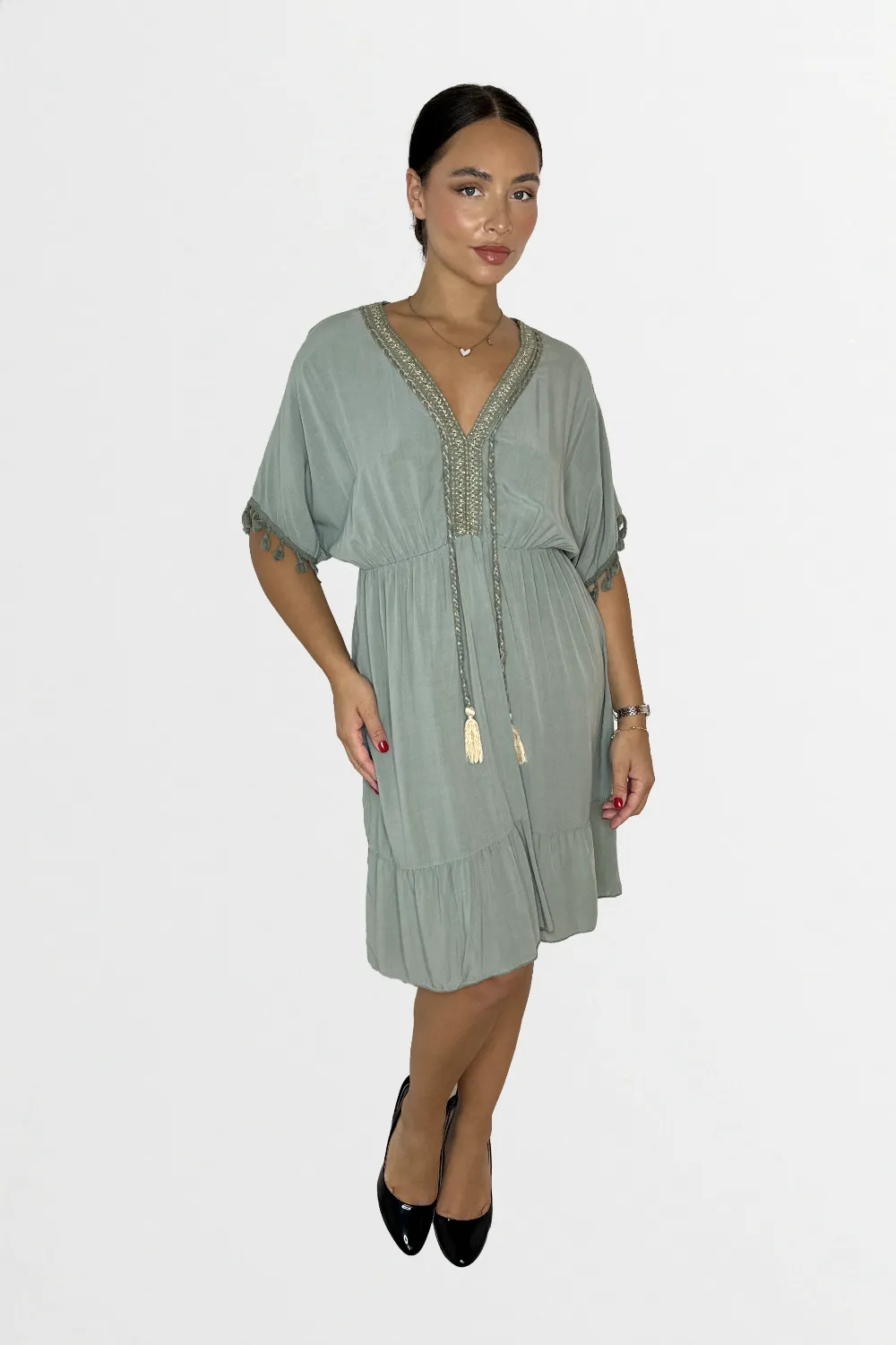 Lightweight Viscose Knee Length Tassel Bohemian Dress