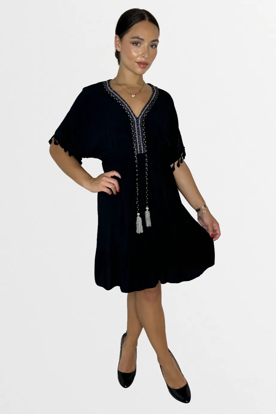 Lightweight Viscose Knee Length Tassel Bohemian Dress