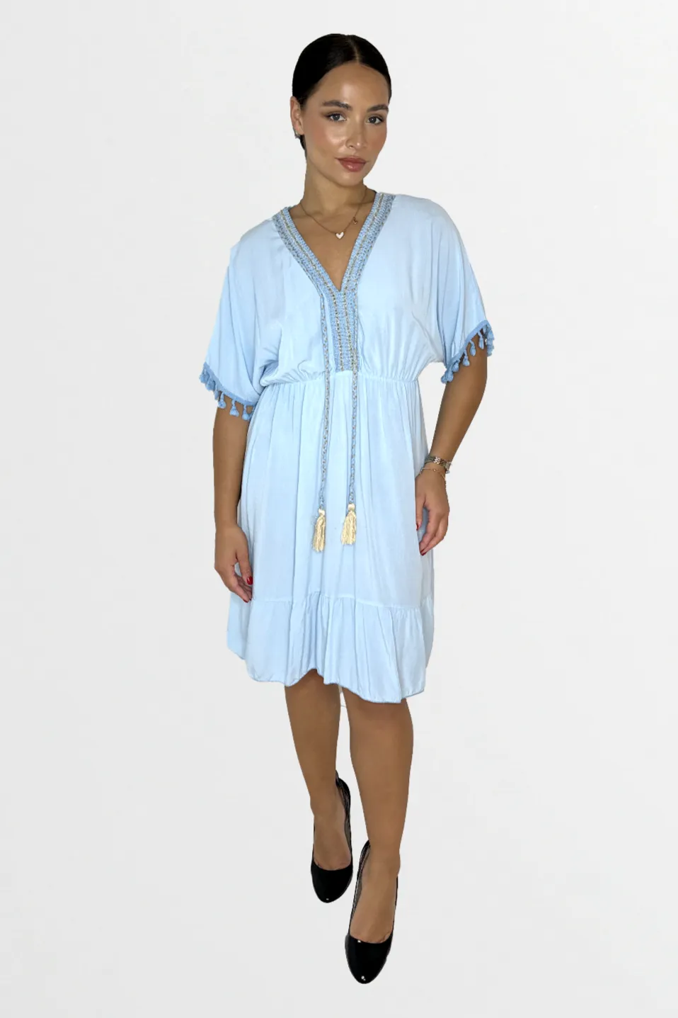 Lightweight Viscose Knee Length Tassel Bohemian Dress