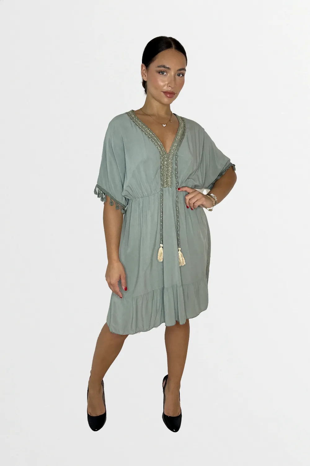 Lightweight Viscose Knee Length Tassel Bohemian Dress